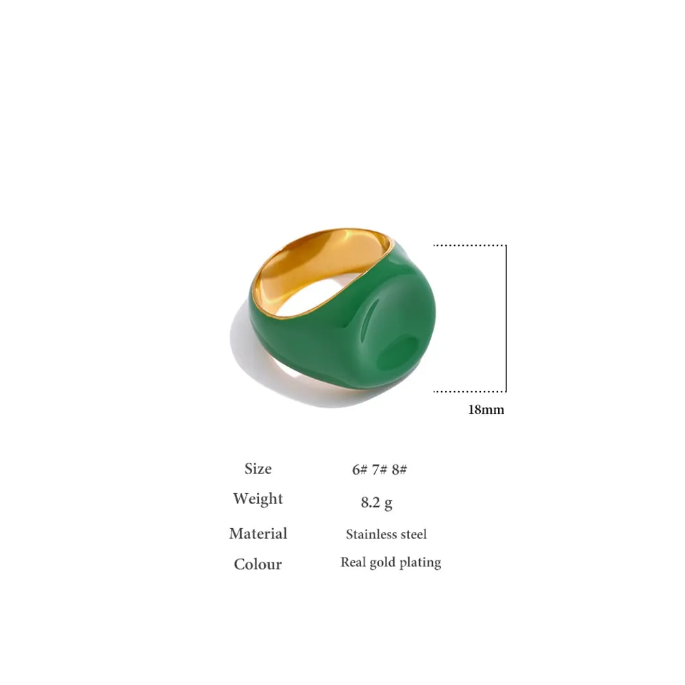 316L Stainless Steel Jewelry Trendy Green Enamel Ring