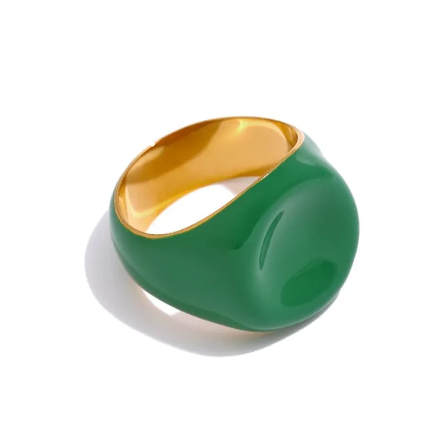 316L Stainless Steel Jewelry Trendy Green Enamel Ring