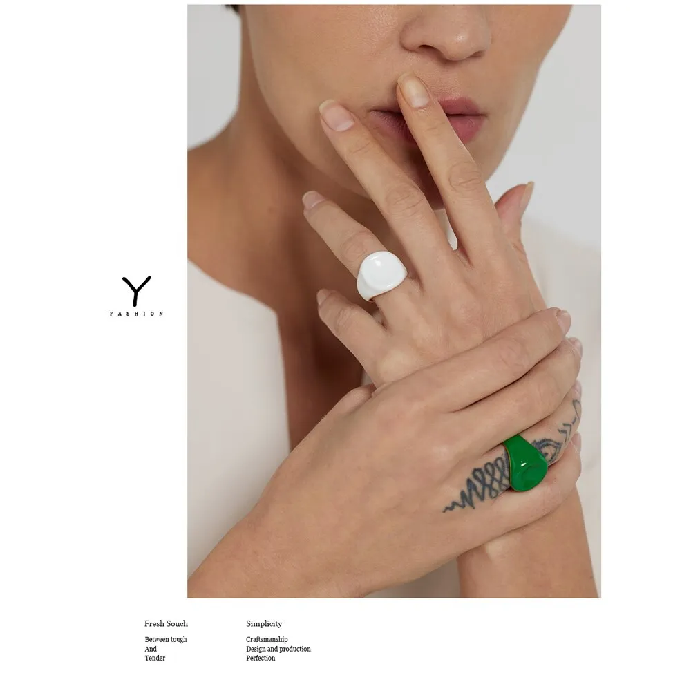 316L Stainless Steel Jewelry Trendy Green Enamel Ring