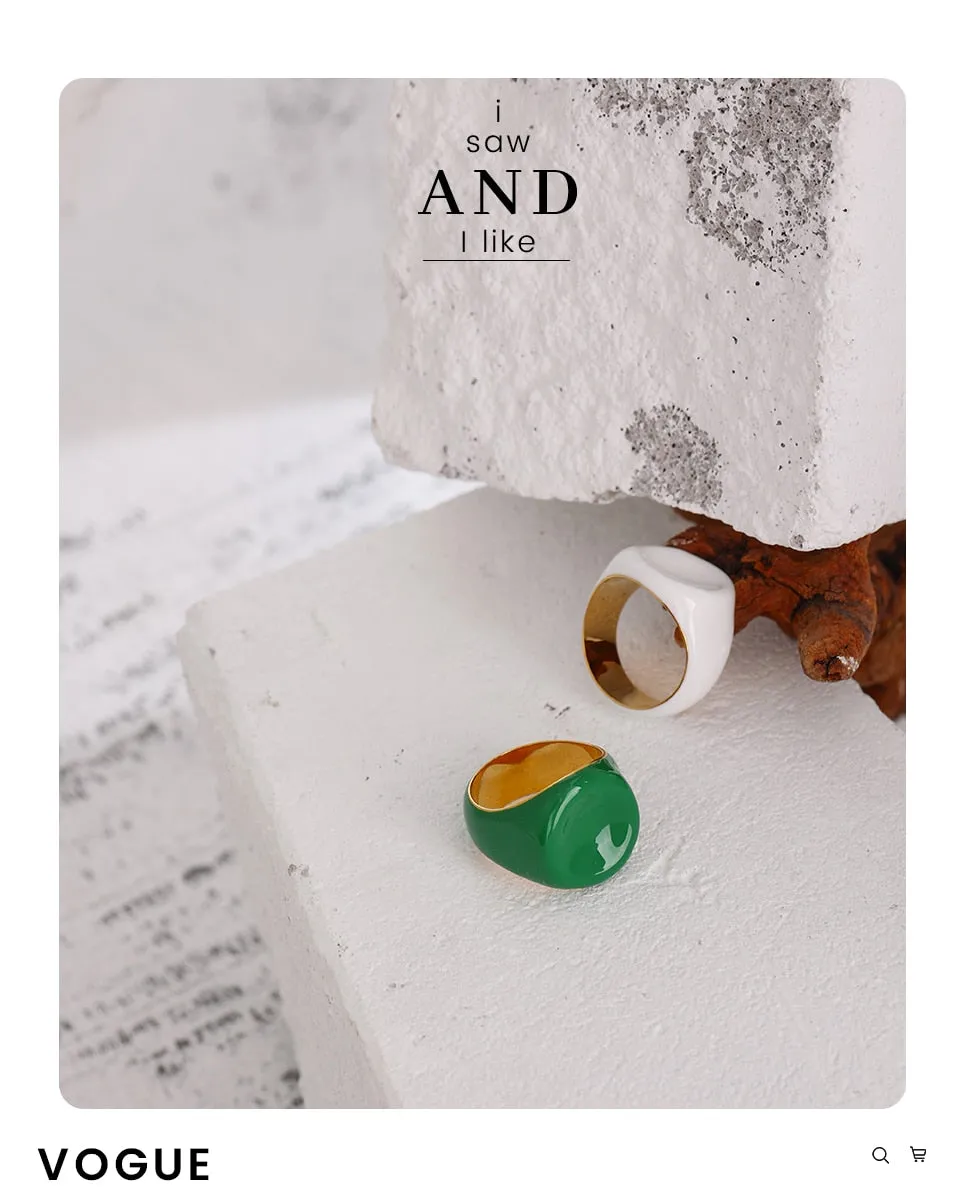 316L Stainless Steel Jewelry Trendy Green Enamel Ring