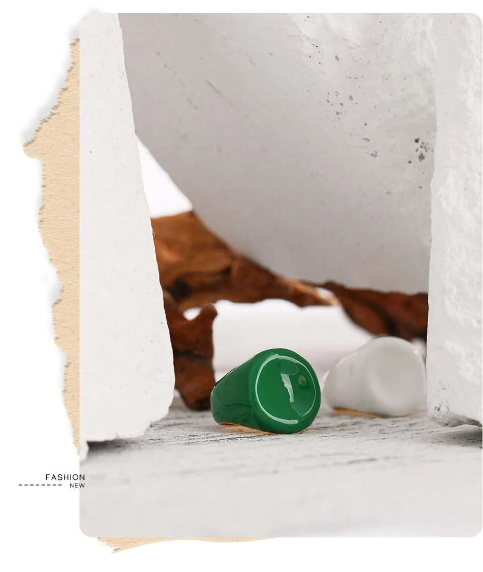 316L Stainless Steel Jewelry Trendy Green Enamel Ring