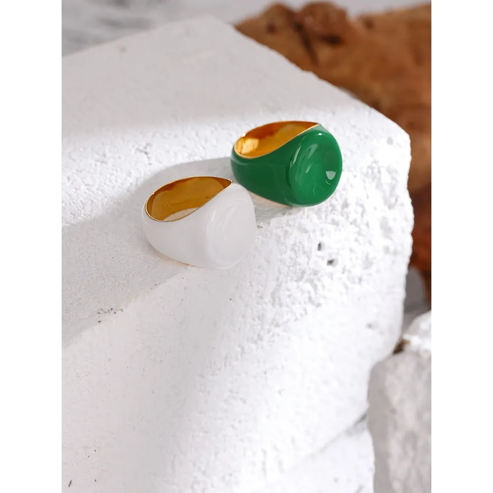 316L Stainless Steel Jewelry Trendy Green Enamel Ring