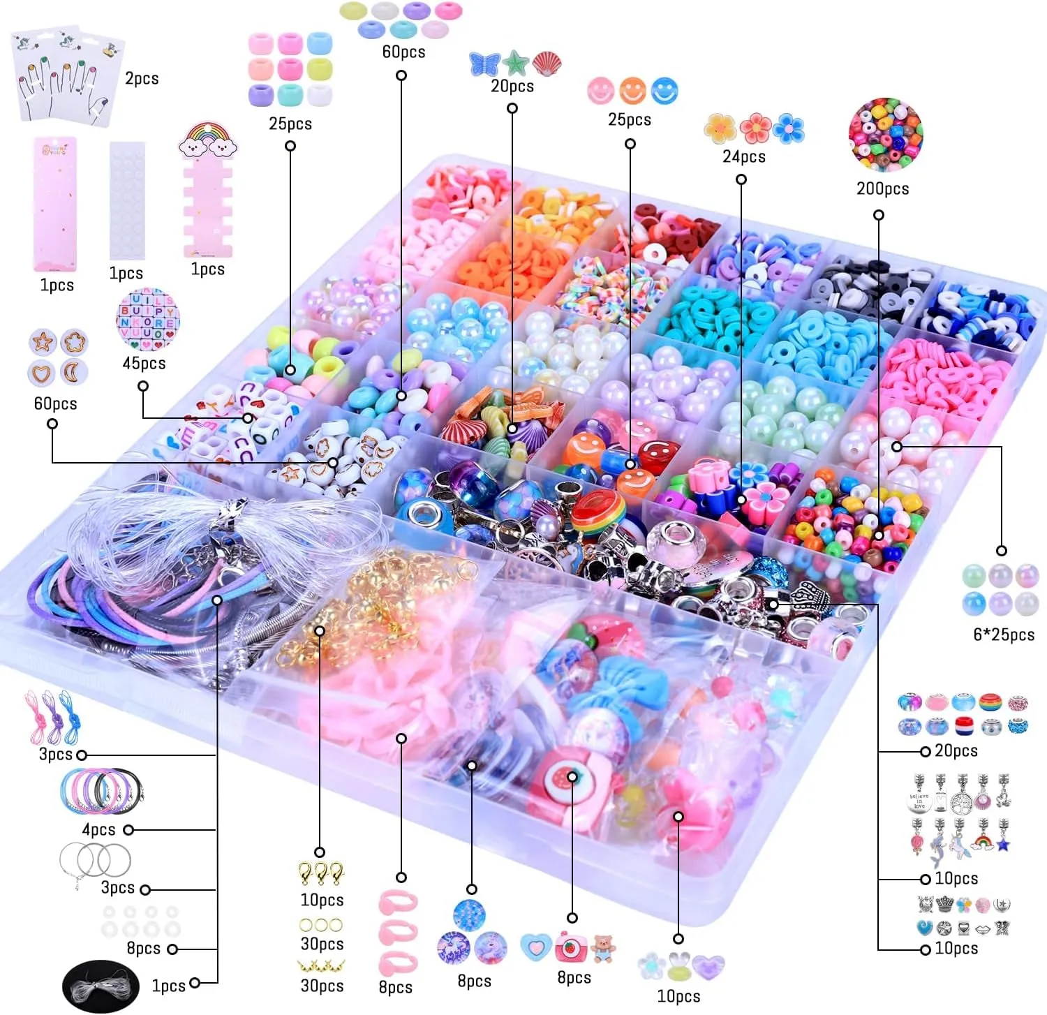 3200 Pcs Unicorn Jewelry Activity Kit,Clay Beads Bracelet Making Kit,Flat College Style Beading for Friendship Jewelry Making,Crystal Time Gem Ring Gifts,Diy Crafts for Teen Girls