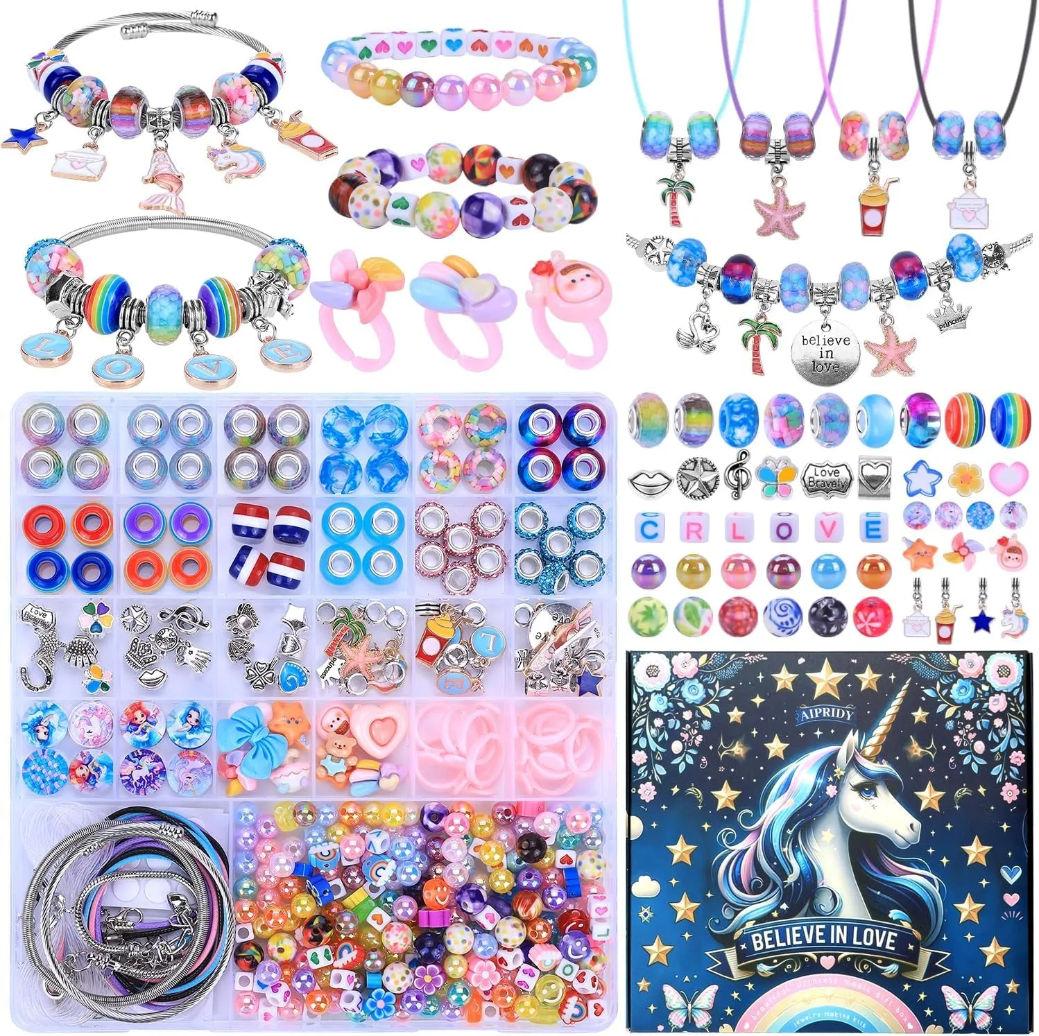 3200 Pcs Unicorn Jewelry Activity Kit,Clay Beads Bracelet Making Kit,Flat College Style Beading for Friendship Jewelry Making,Crystal Time Gem Ring Gifts,Diy Crafts for Teen Girls