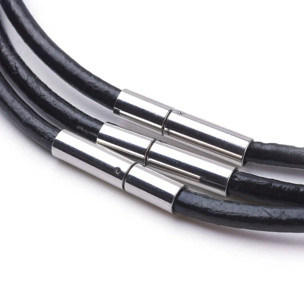 3mm Leather Necklace (46cm) - Black