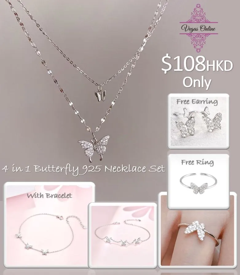 4 in 1 Butterfly 925 Necklace Set – Elegant & Timeless