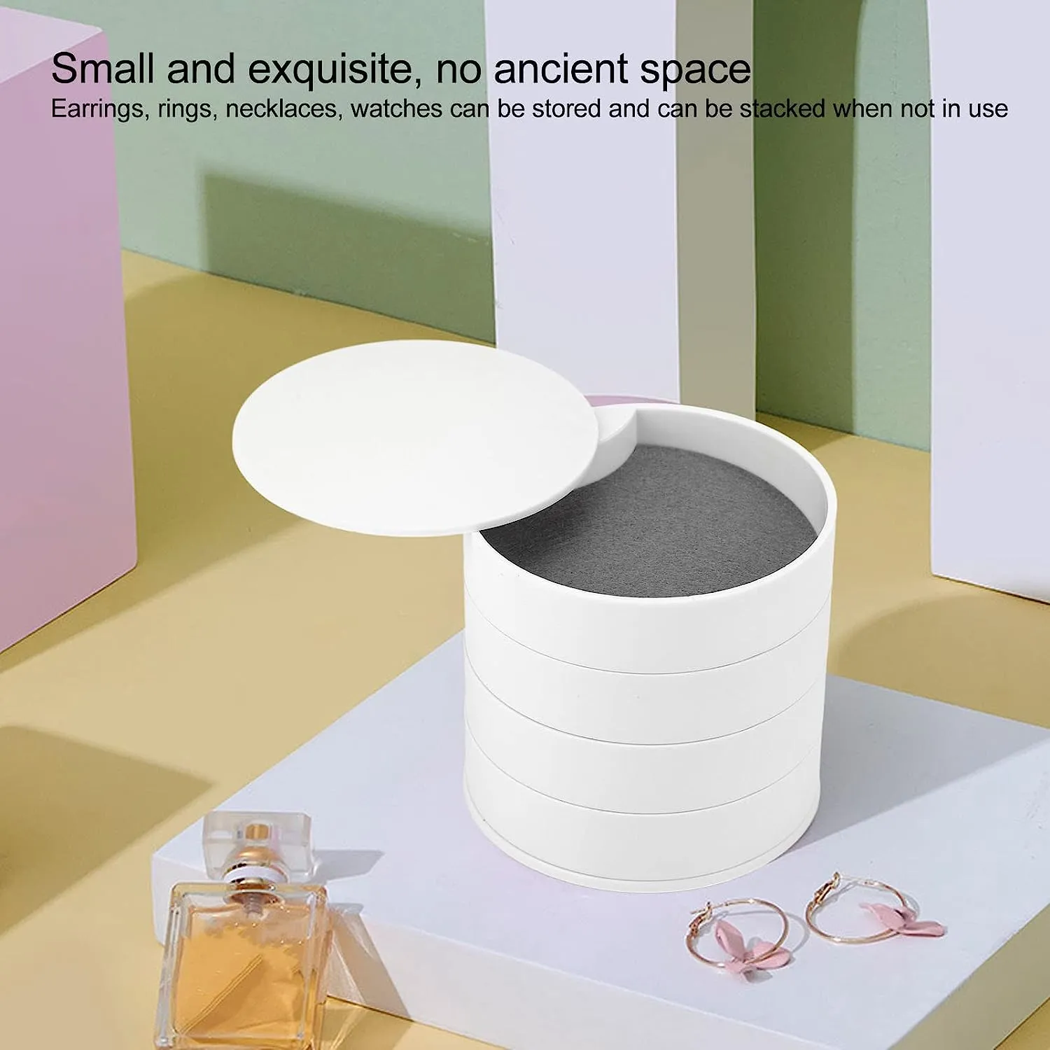 4 Layers Jewellery Box, 360 Degree Rotating Jewelry Box, Jewelry and Earring Organizer Box with Mirror, Accessory Storage Box