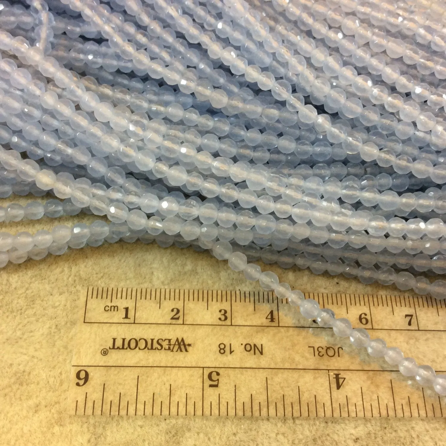 4mm Faceted Clear Light Blue Agate Round/Ball Shaped Beads - 15" Strand (Approximately 95 Beads) - Natural Semi-Precious Gemstone