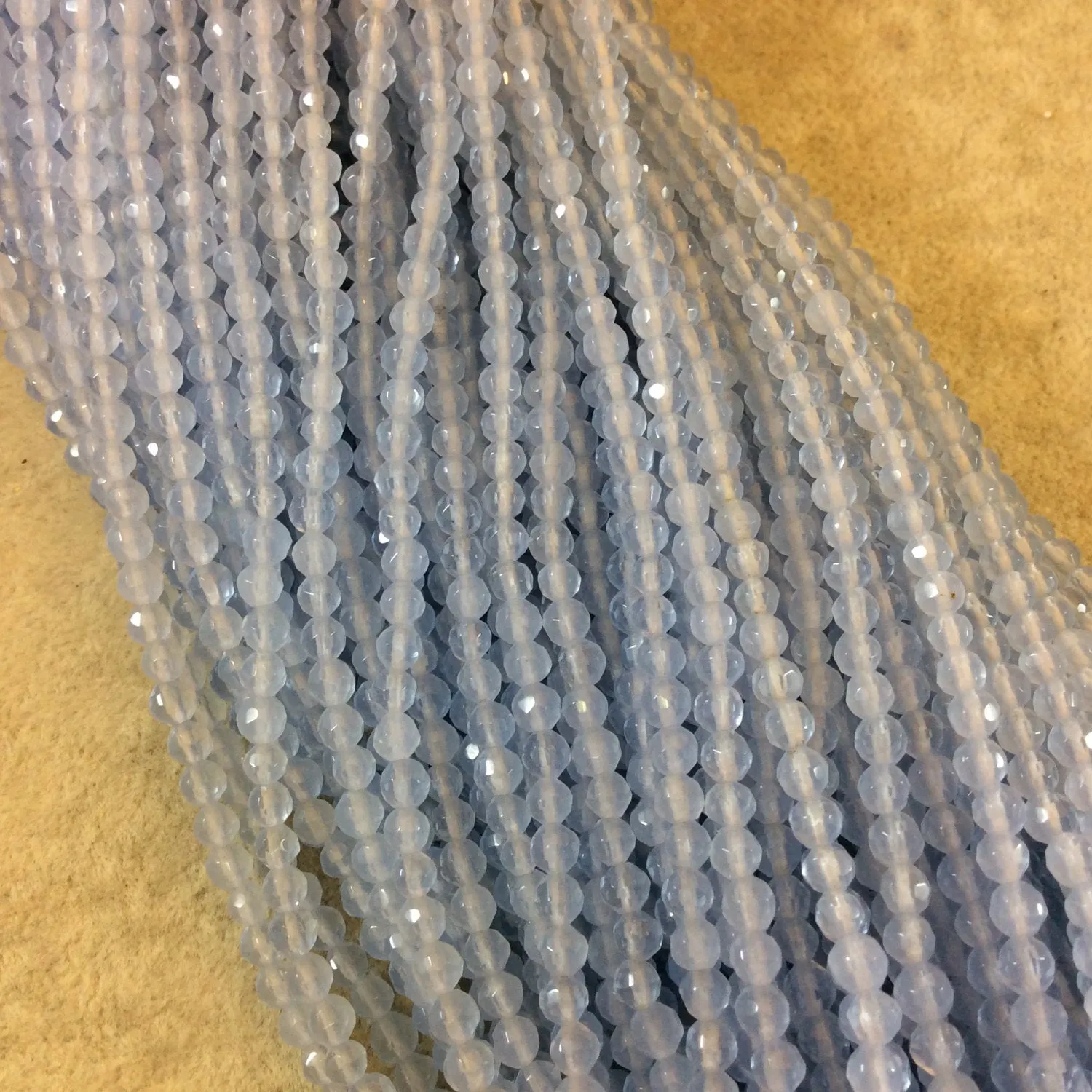4mm Faceted Clear Light Blue Agate Round/Ball Shaped Beads - 15" Strand (Approximately 95 Beads) - Natural Semi-Precious Gemstone