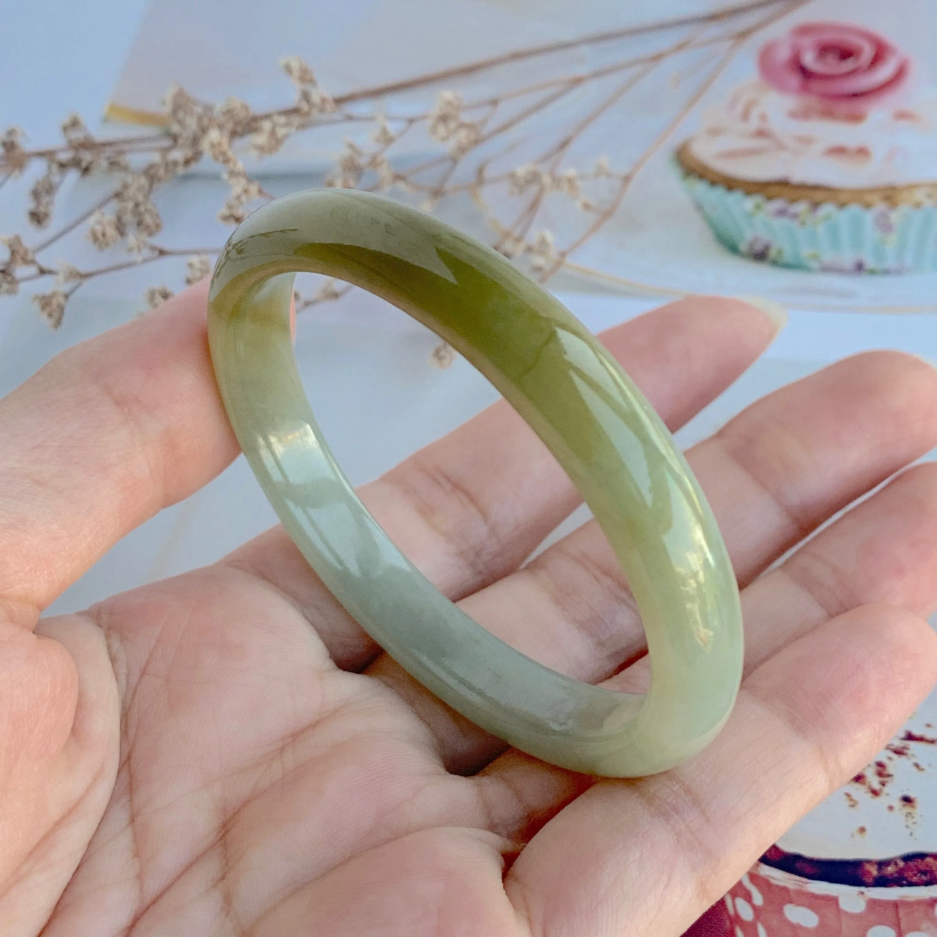 50.7mm A-Grade Jadeite Yellow And Green Modern Oval Bangle No.330002