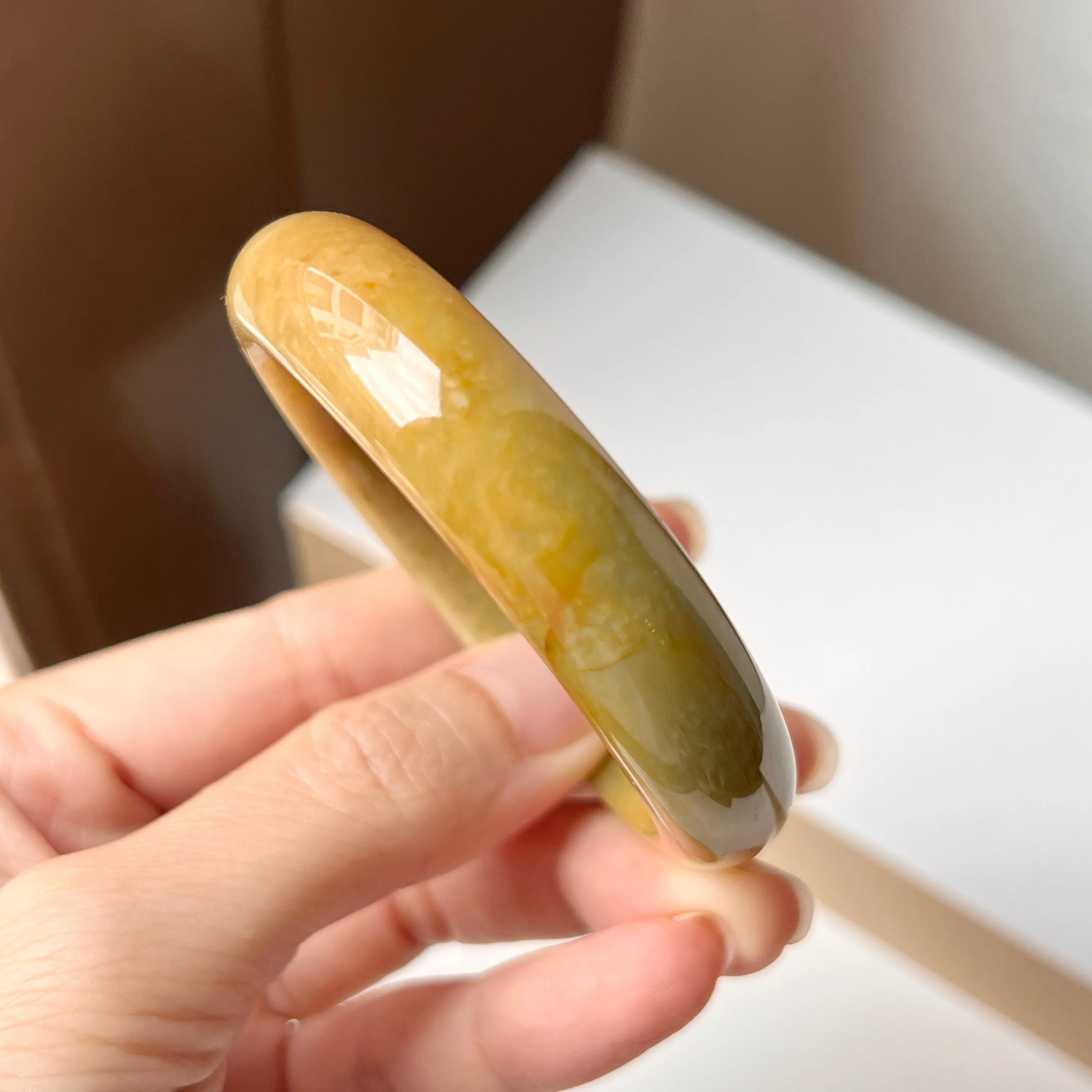54.8mm A-Grade Natural Russet Jadeite Modern Oval Bangle No. 152008