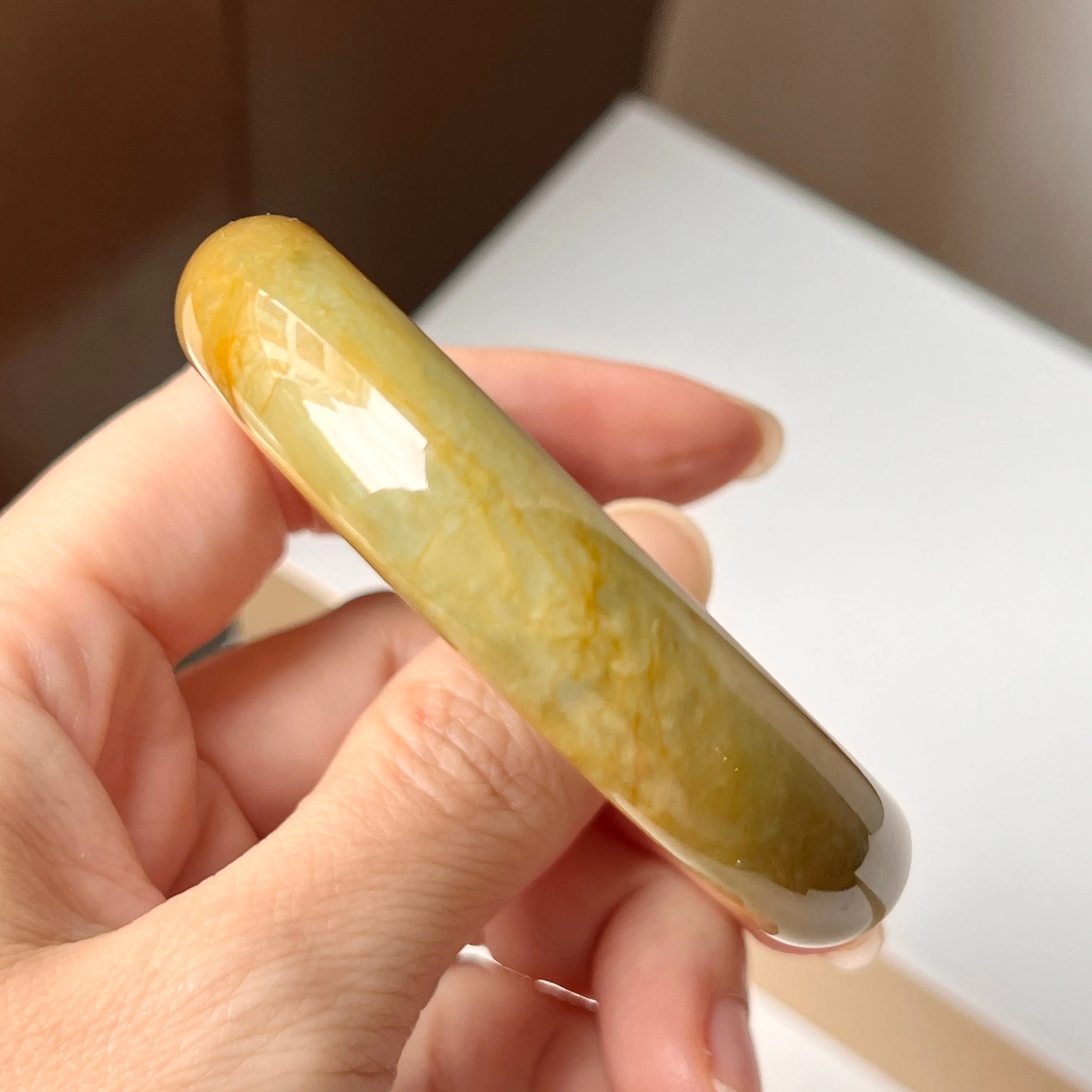 54.8mm A-Grade Natural Russet Jadeite Modern Oval Bangle No. 152008