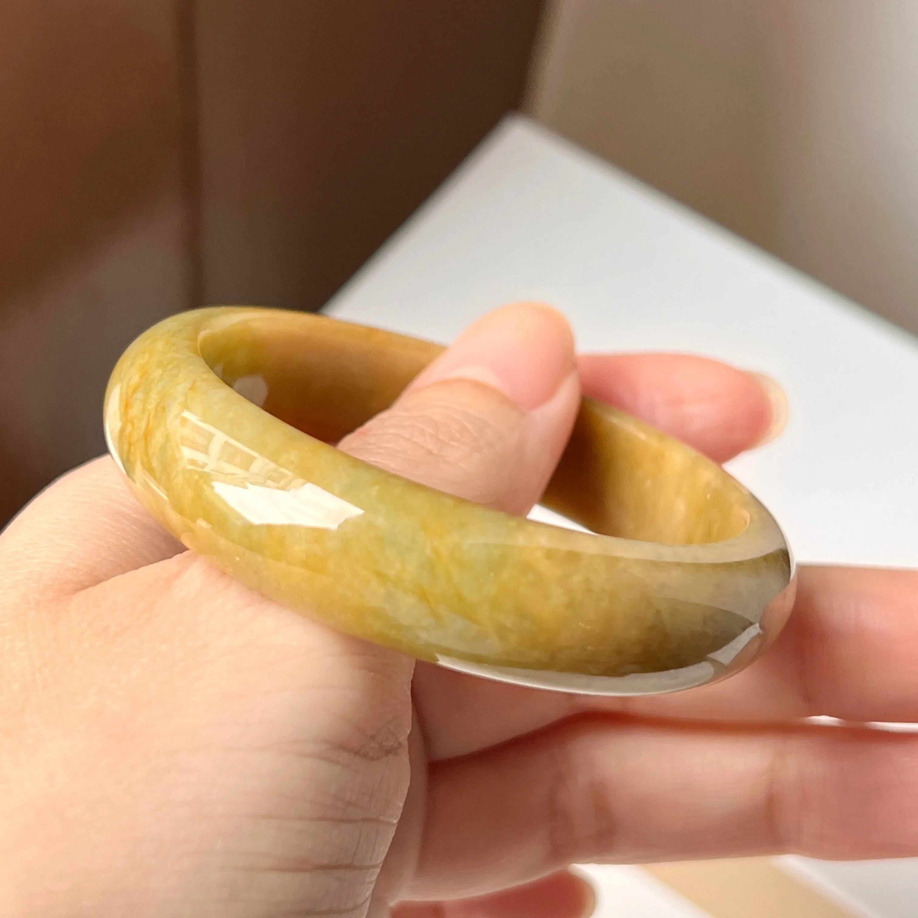 54.8mm A-Grade Natural Russet Jadeite Modern Oval Bangle No. 152008