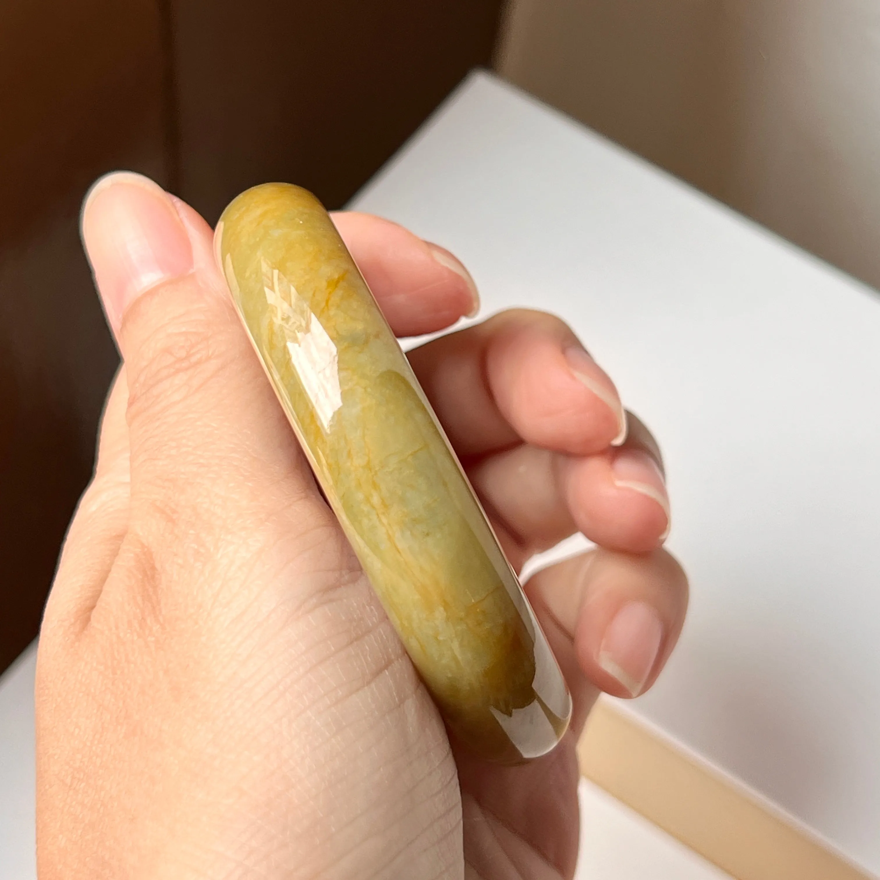 54.8mm A-Grade Natural Russet Jadeite Modern Oval Bangle No. 152008
