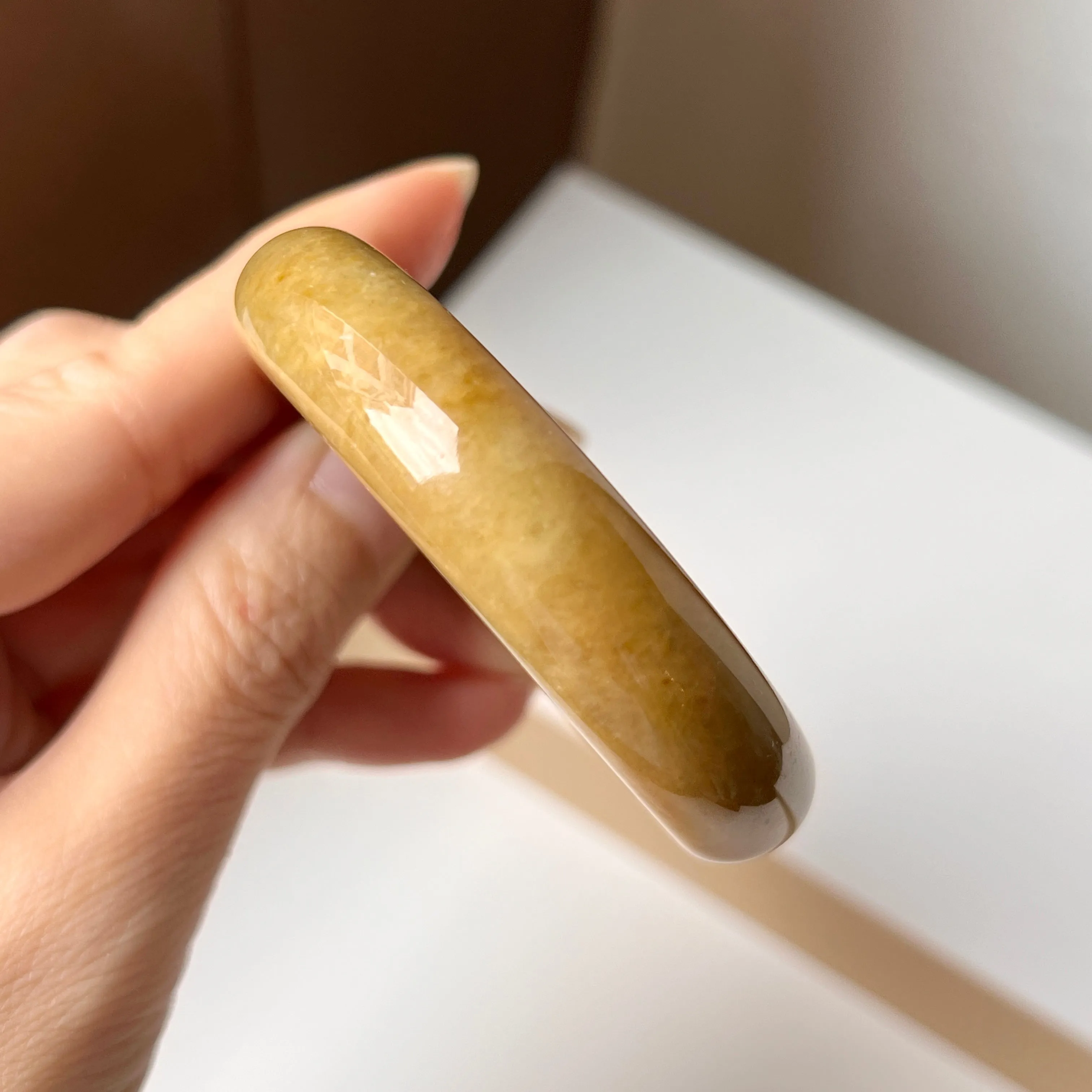 54.8mm A-Grade Natural Russet Jadeite Modern Oval Bangle No. 152008