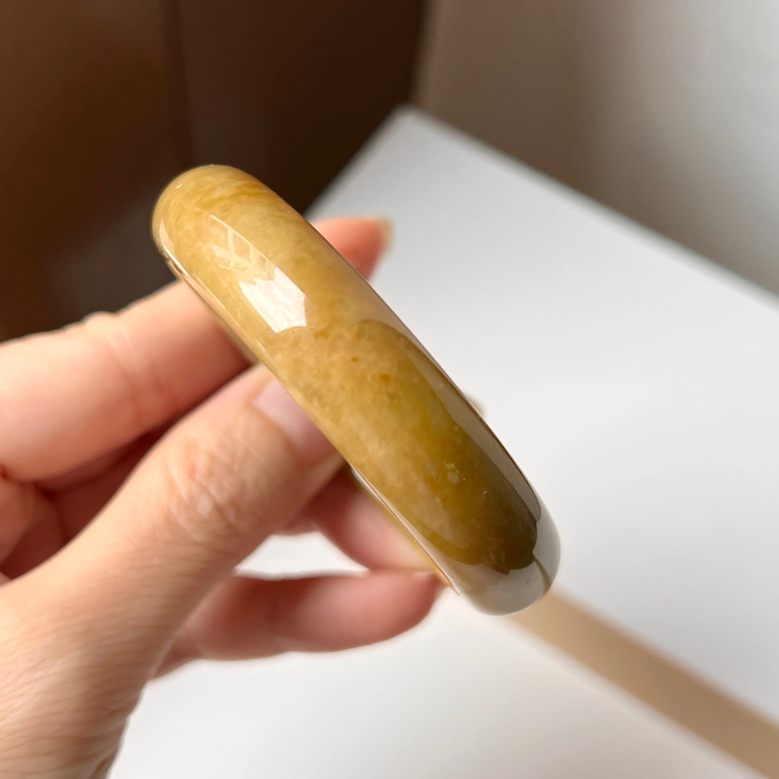 54.8mm A-Grade Natural Russet Jadeite Modern Oval Bangle No. 152008