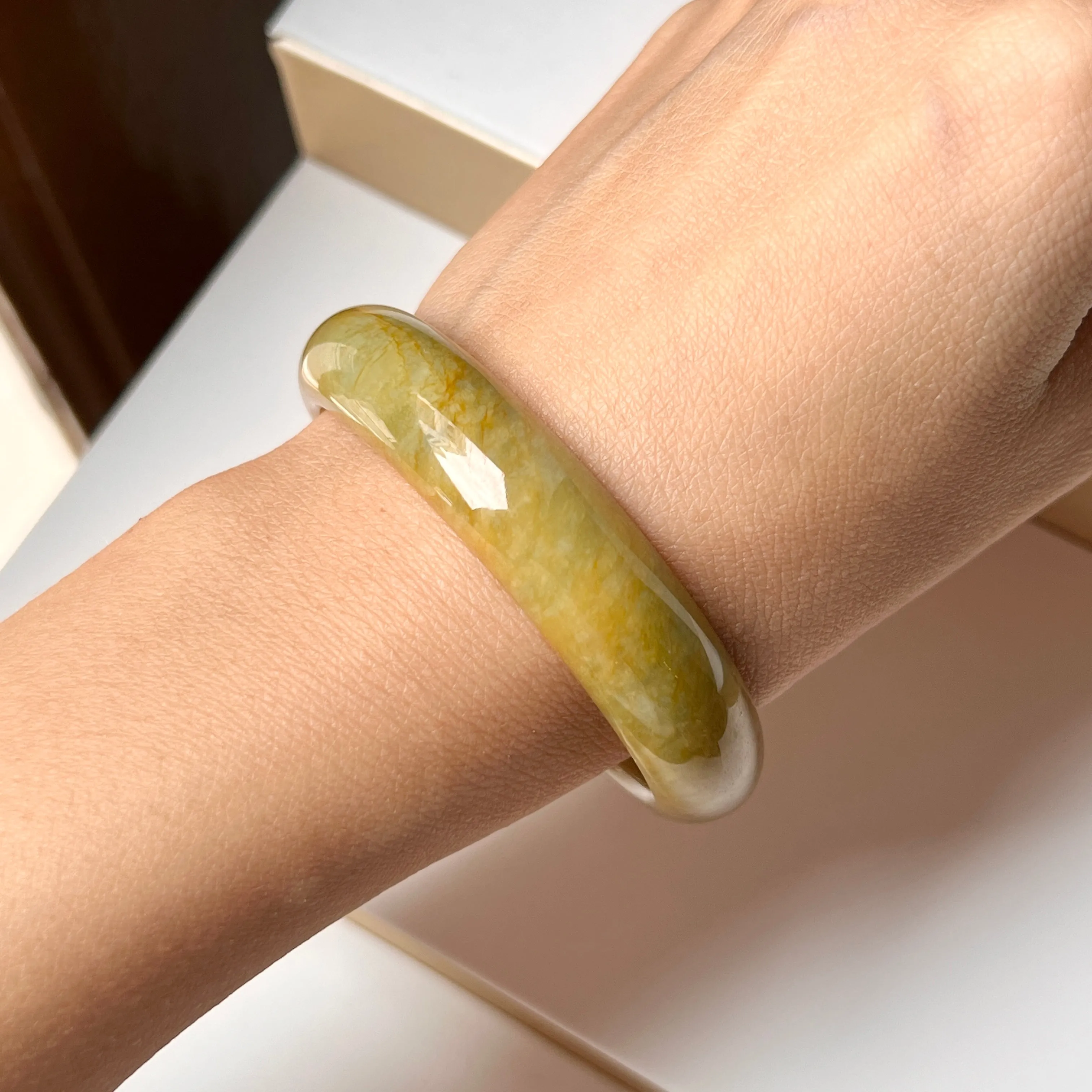 54.8mm A-Grade Natural Russet Jadeite Modern Oval Bangle No. 152008