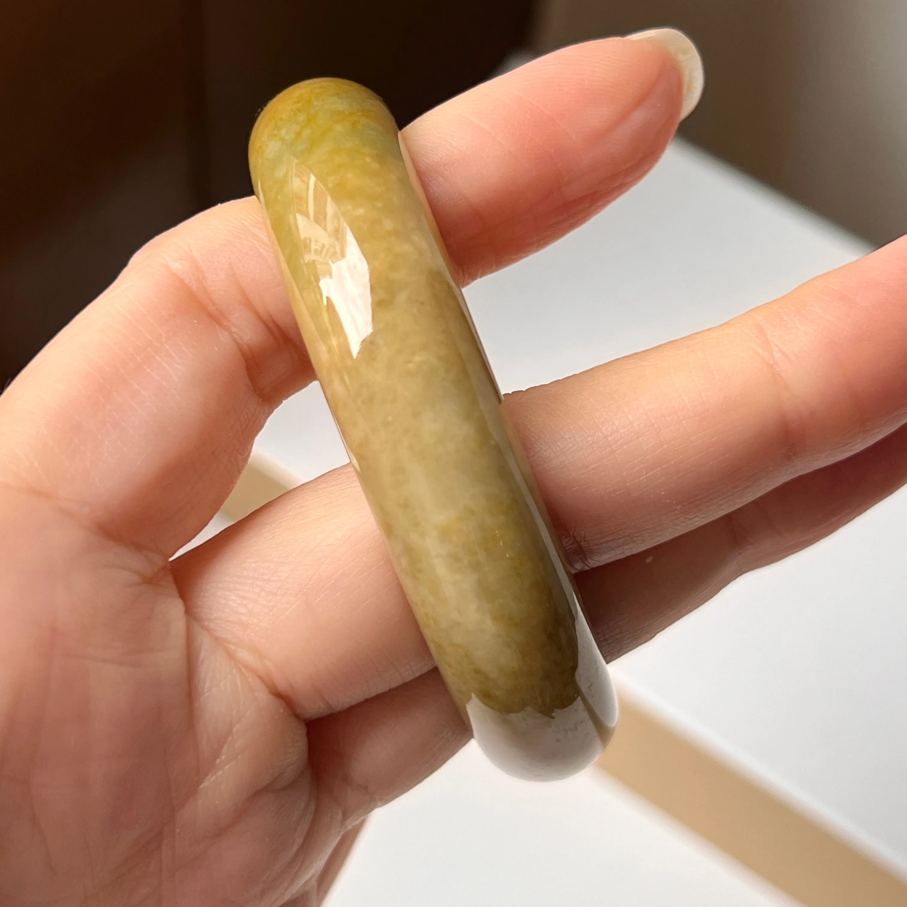 54.8mm A-Grade Natural Russet Jadeite Modern Oval Bangle No. 152008