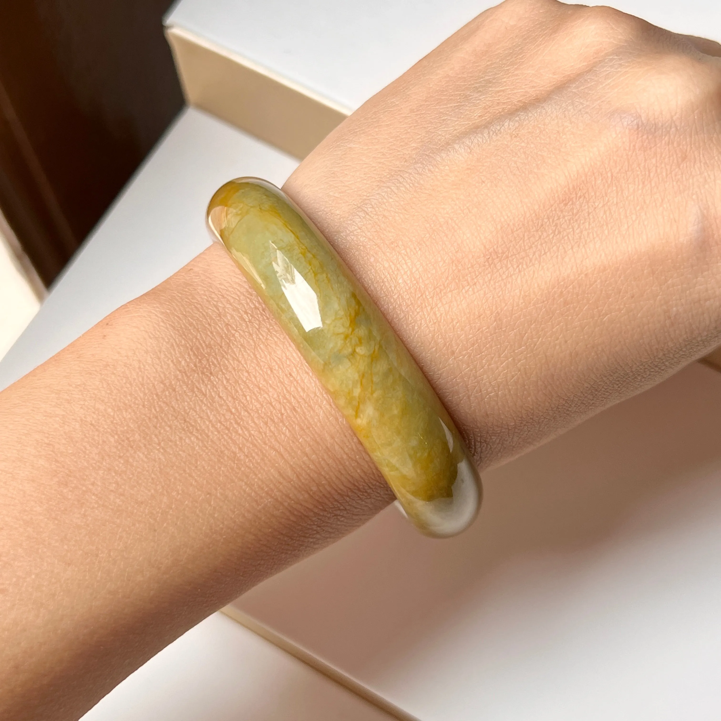 54.8mm A-Grade Natural Russet Jadeite Modern Oval Bangle No. 152008