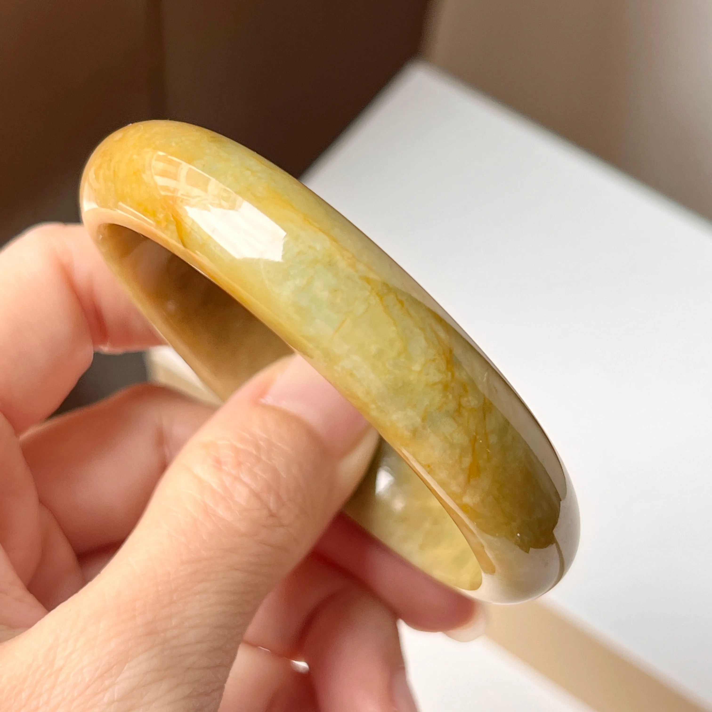 54.8mm A-Grade Natural Russet Jadeite Modern Oval Bangle No. 152008