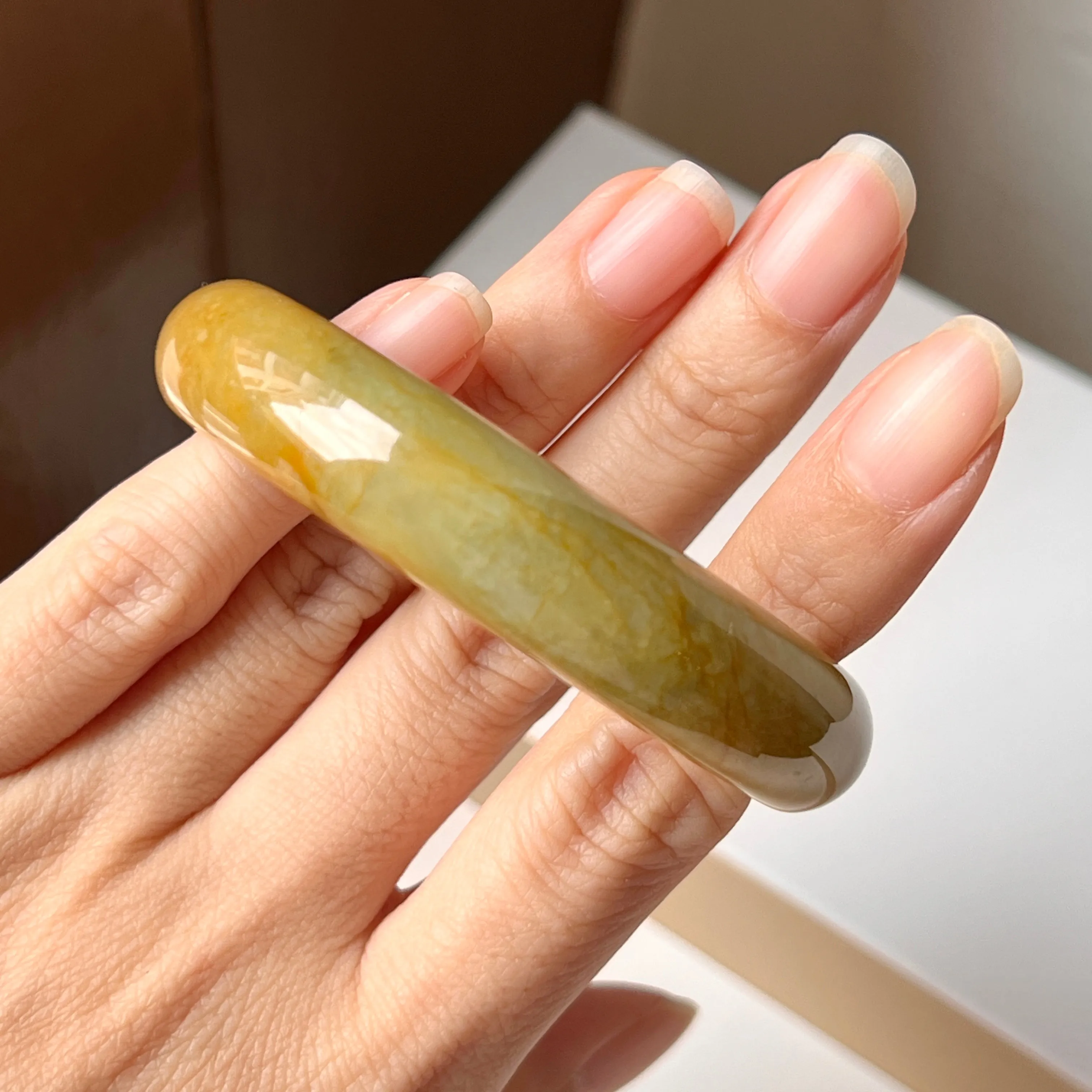 54.8mm A-Grade Natural Russet Jadeite Modern Oval Bangle No. 152008