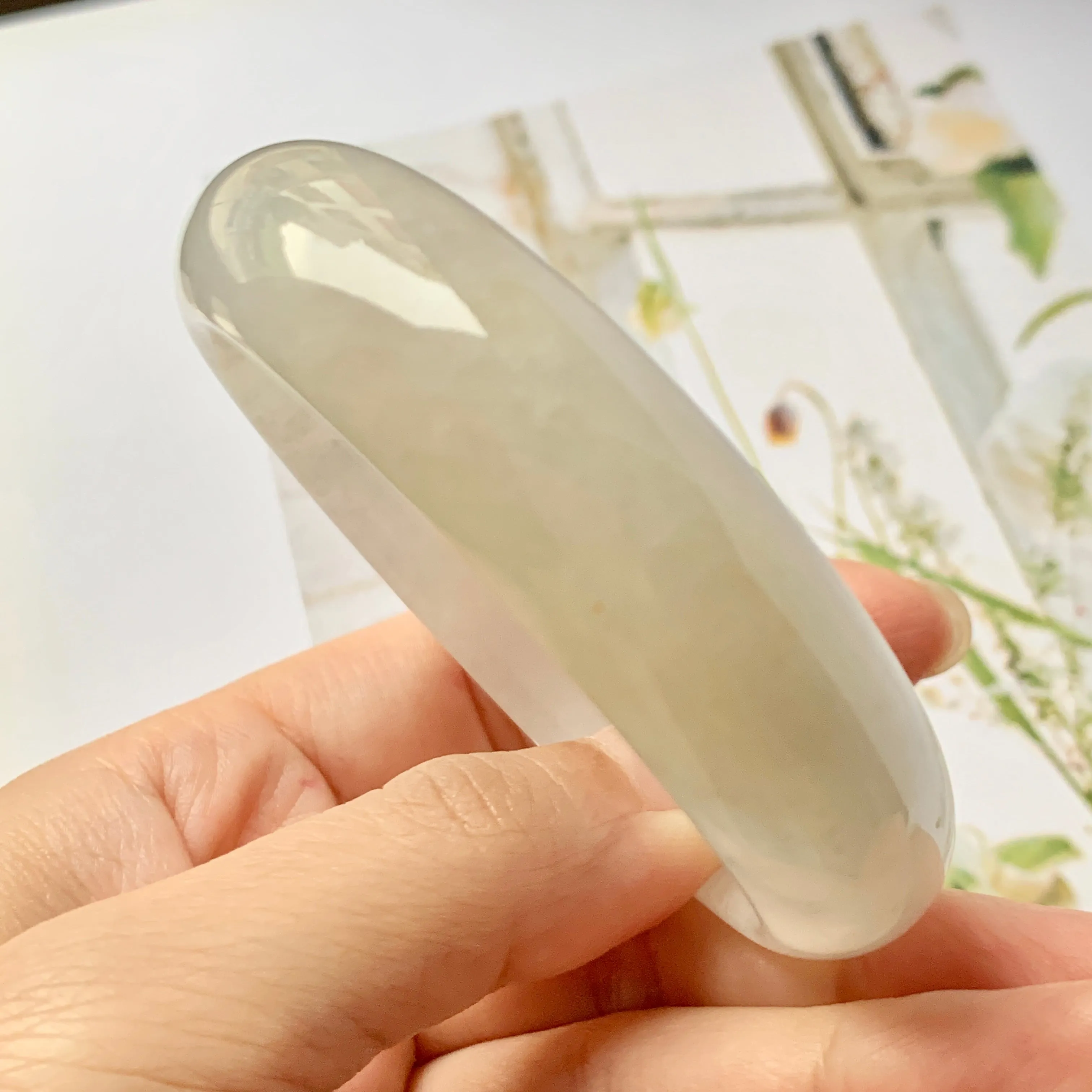 55.6mm A-Grade Natural White Jadeite Modern Round Bangle No.151948