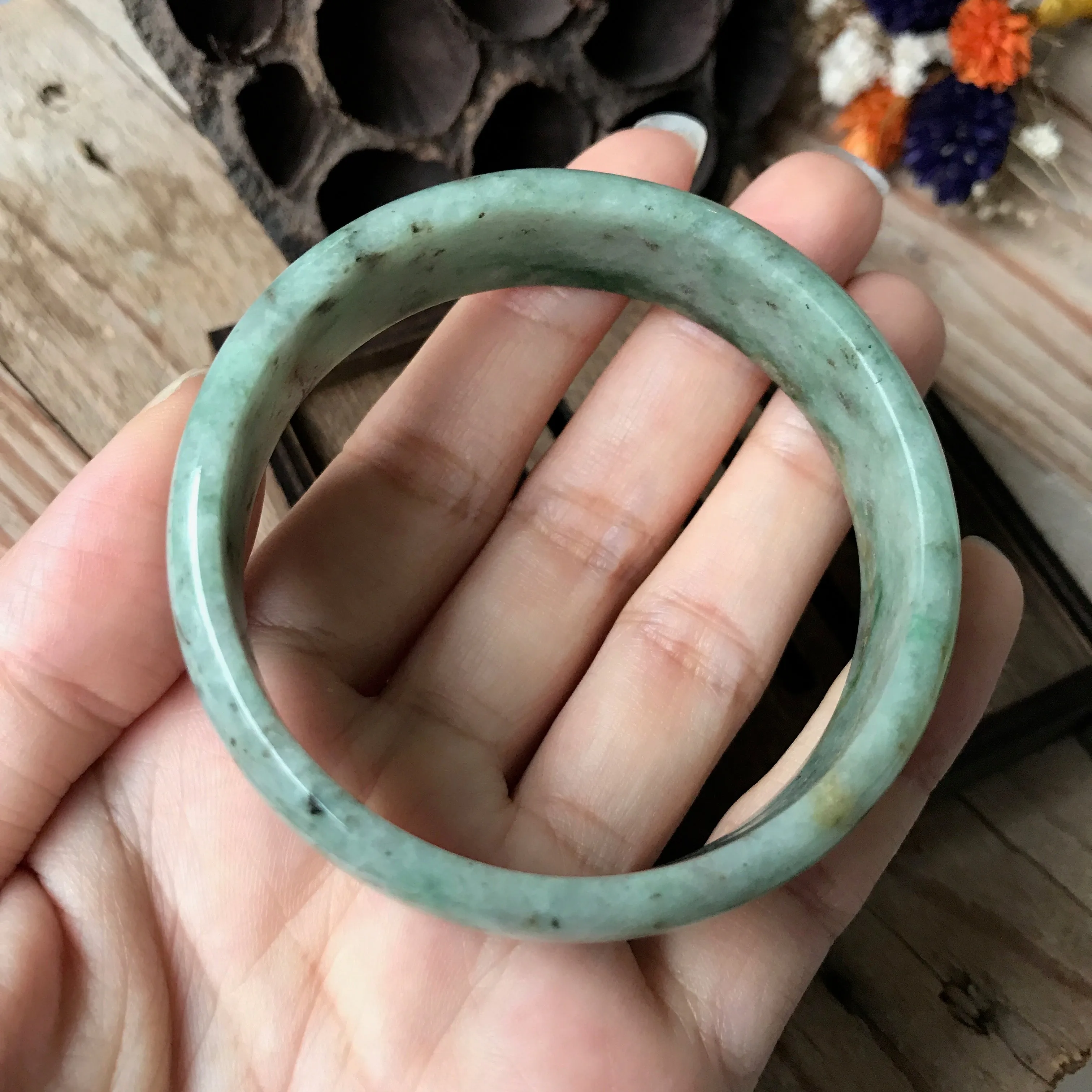 55.9mm A-Grade Type A Natural Jadeite Jade Modern Round Bangle No.151408