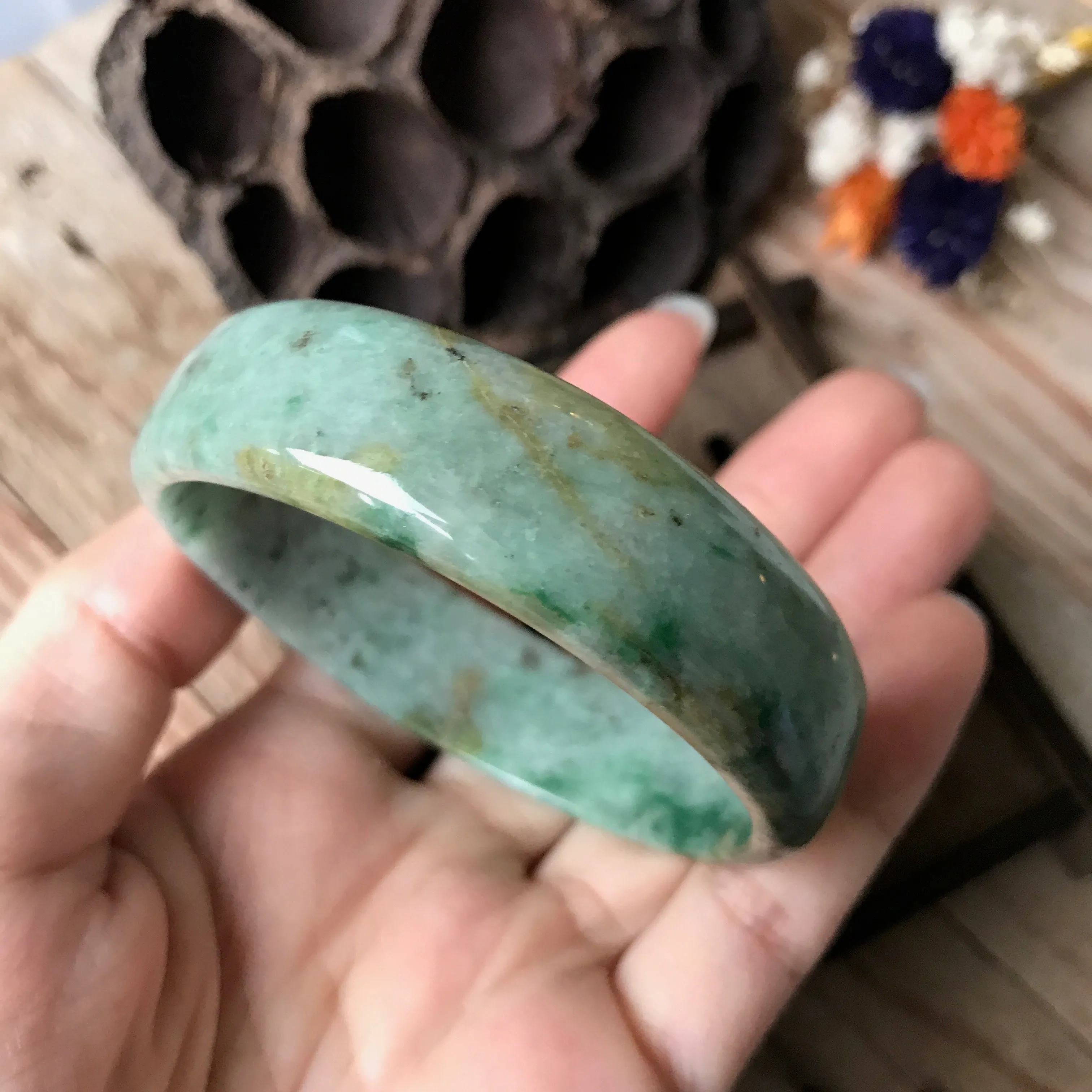 55.9mm A-Grade Type A Natural Jadeite Jade Modern Round Bangle No.151408