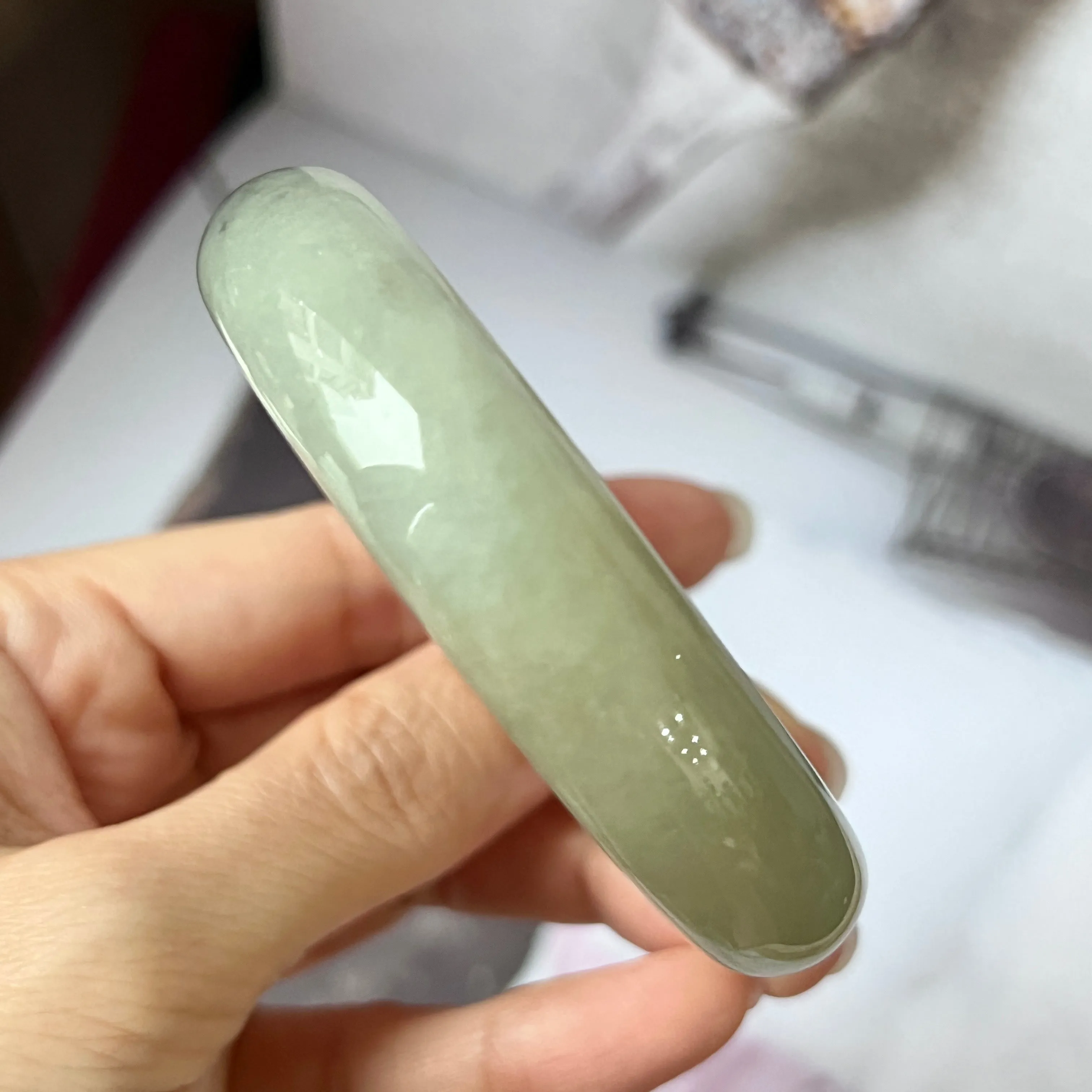 58.2mm A-Grade Natural Light Green Jadeite Modern Round Bangle No.151596