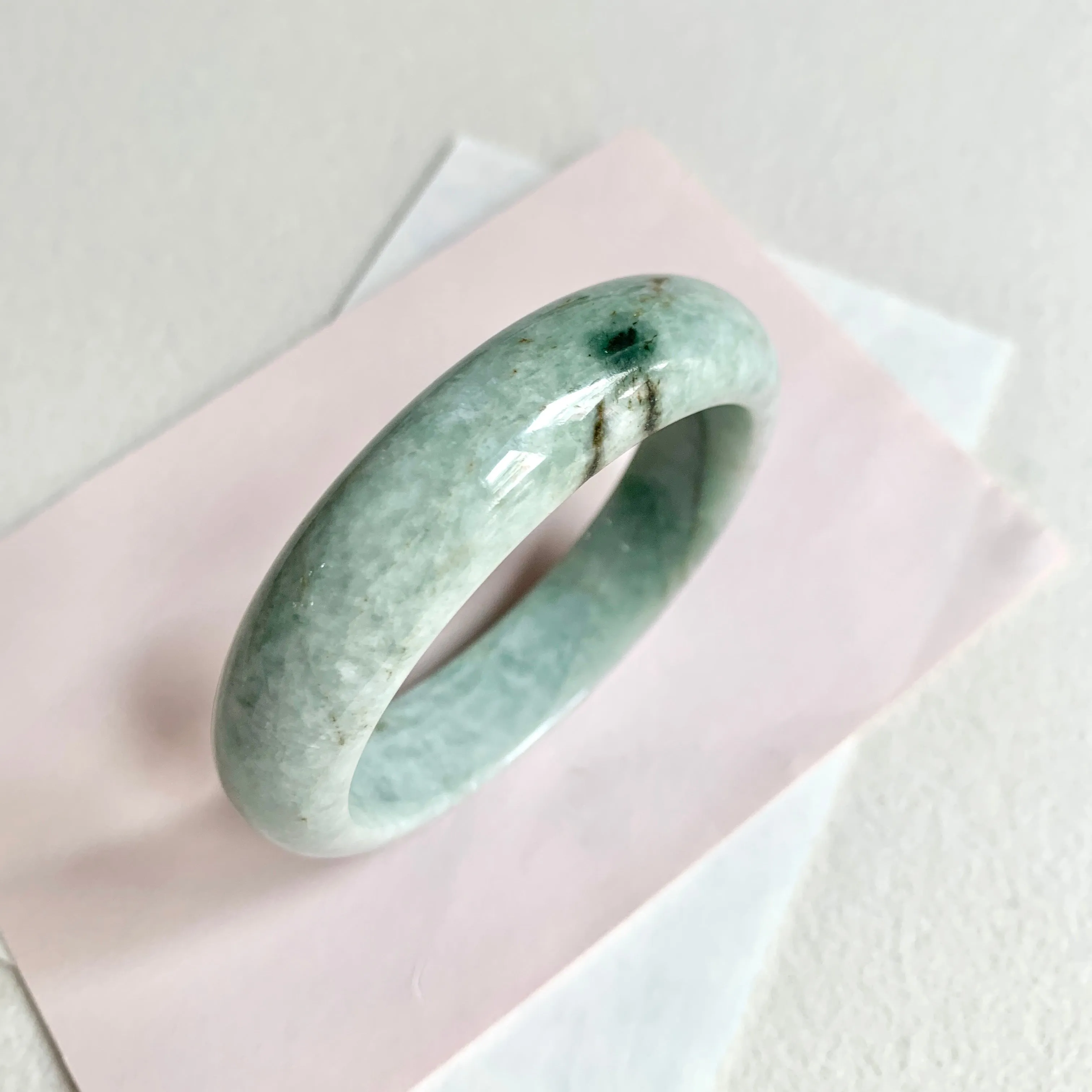 58.3mm A-Grade Natural Light Bluish Green Modern Round Bangle No. 600161