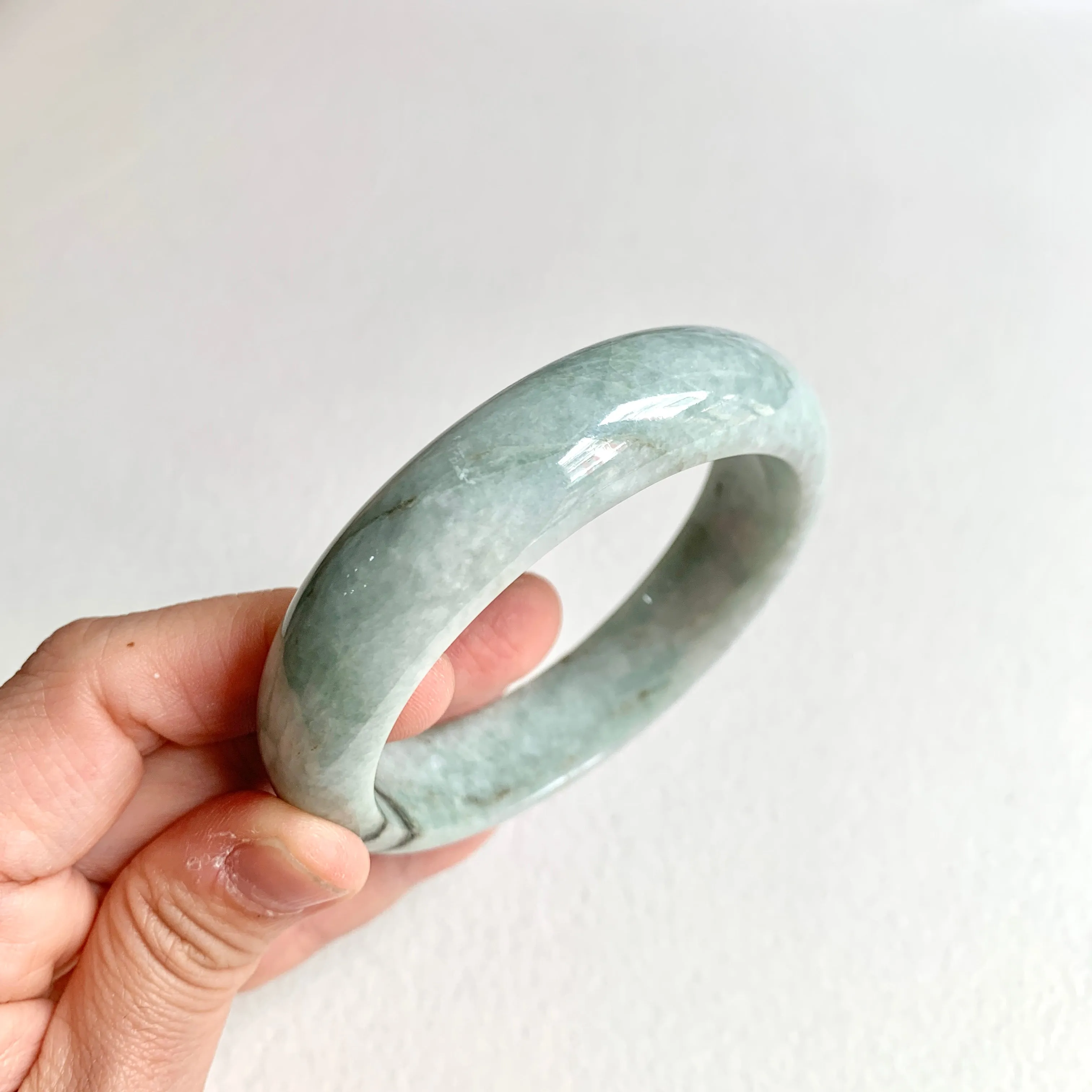 58.3mm A-Grade Natural Light Bluish Green Modern Round Bangle No. 600161