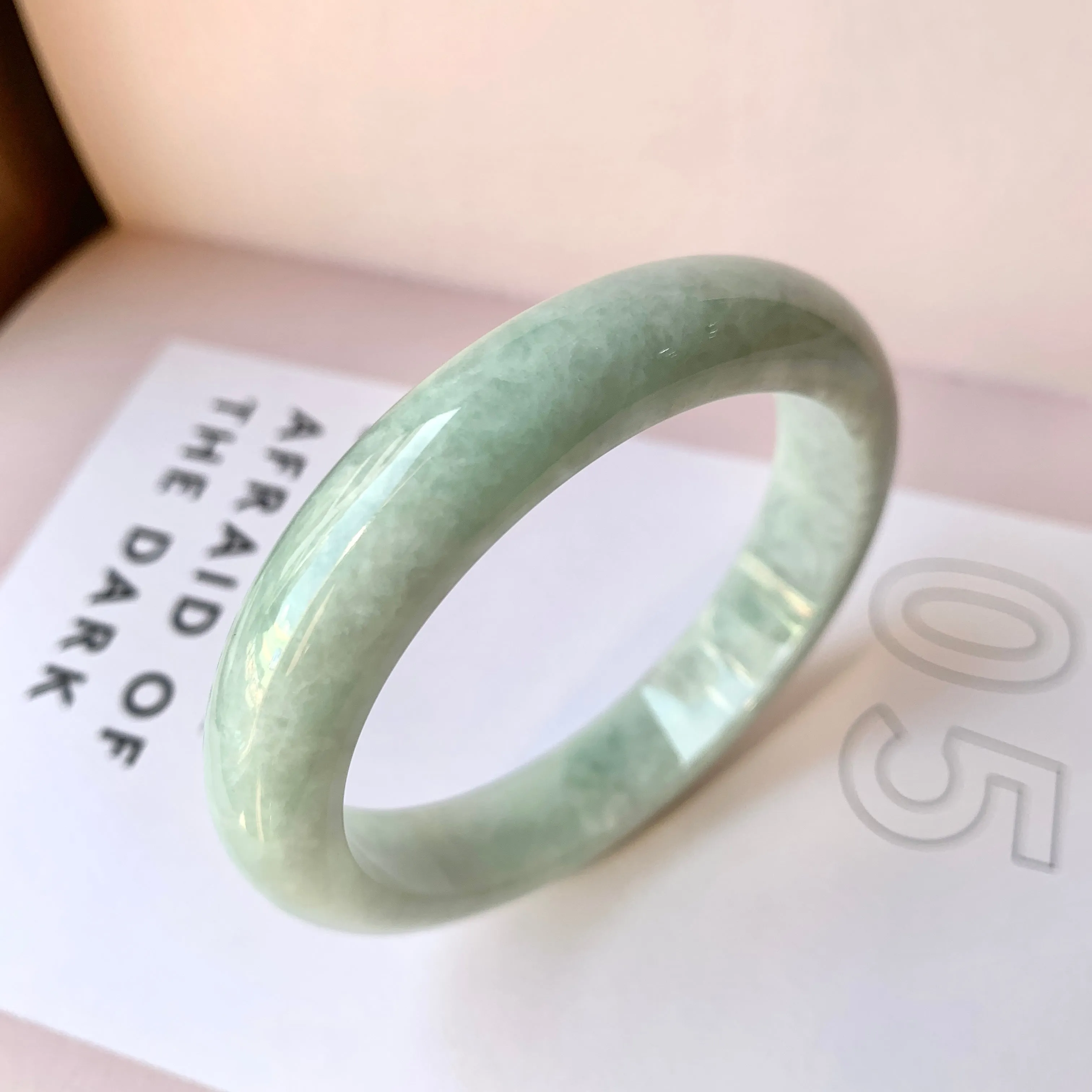 58mm A-Grade Natural Light Green Jadeite Modern Round Bangle No.151975
