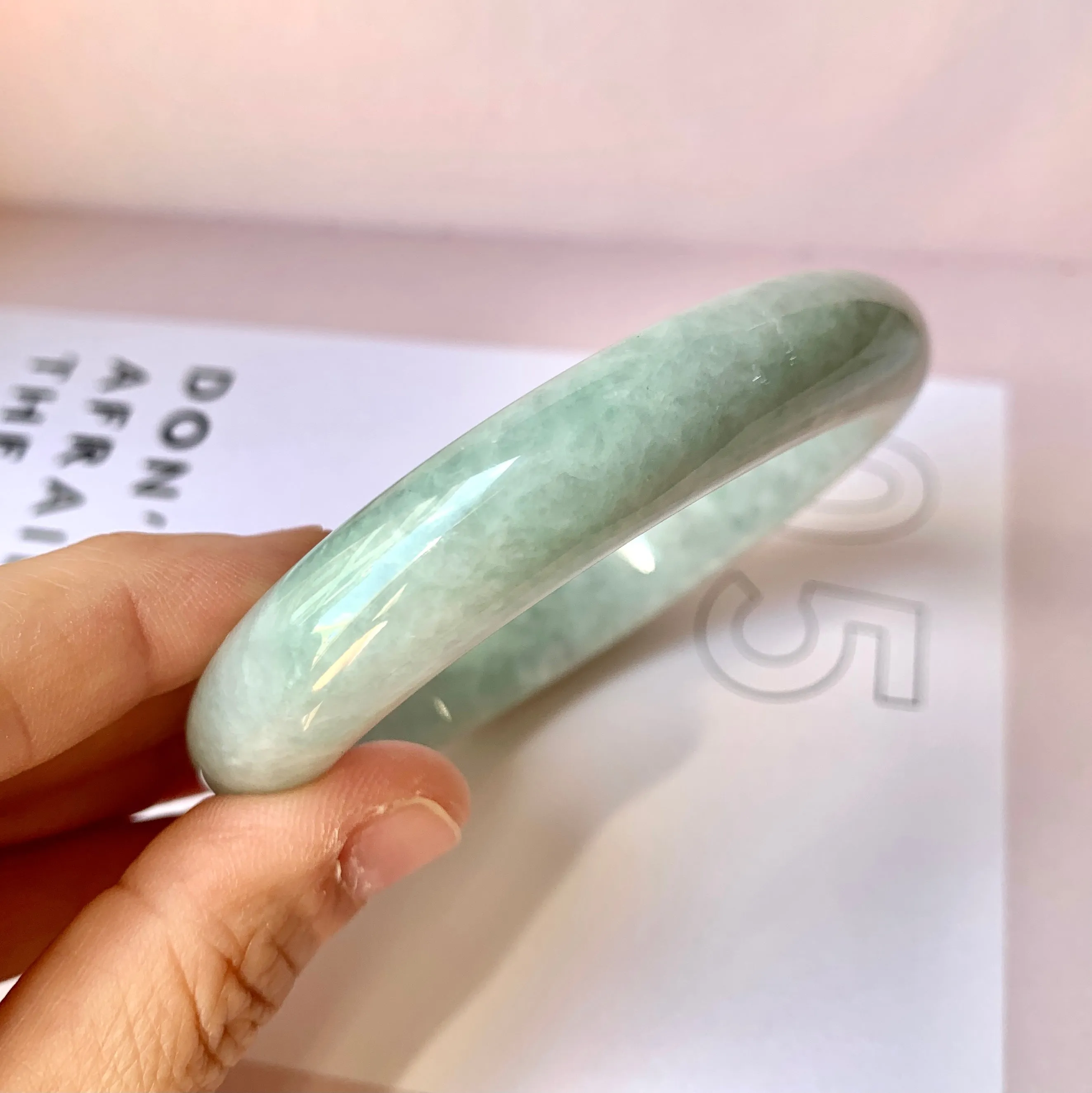 58mm A-Grade Natural Light Green Jadeite Modern Round Bangle No.151975
