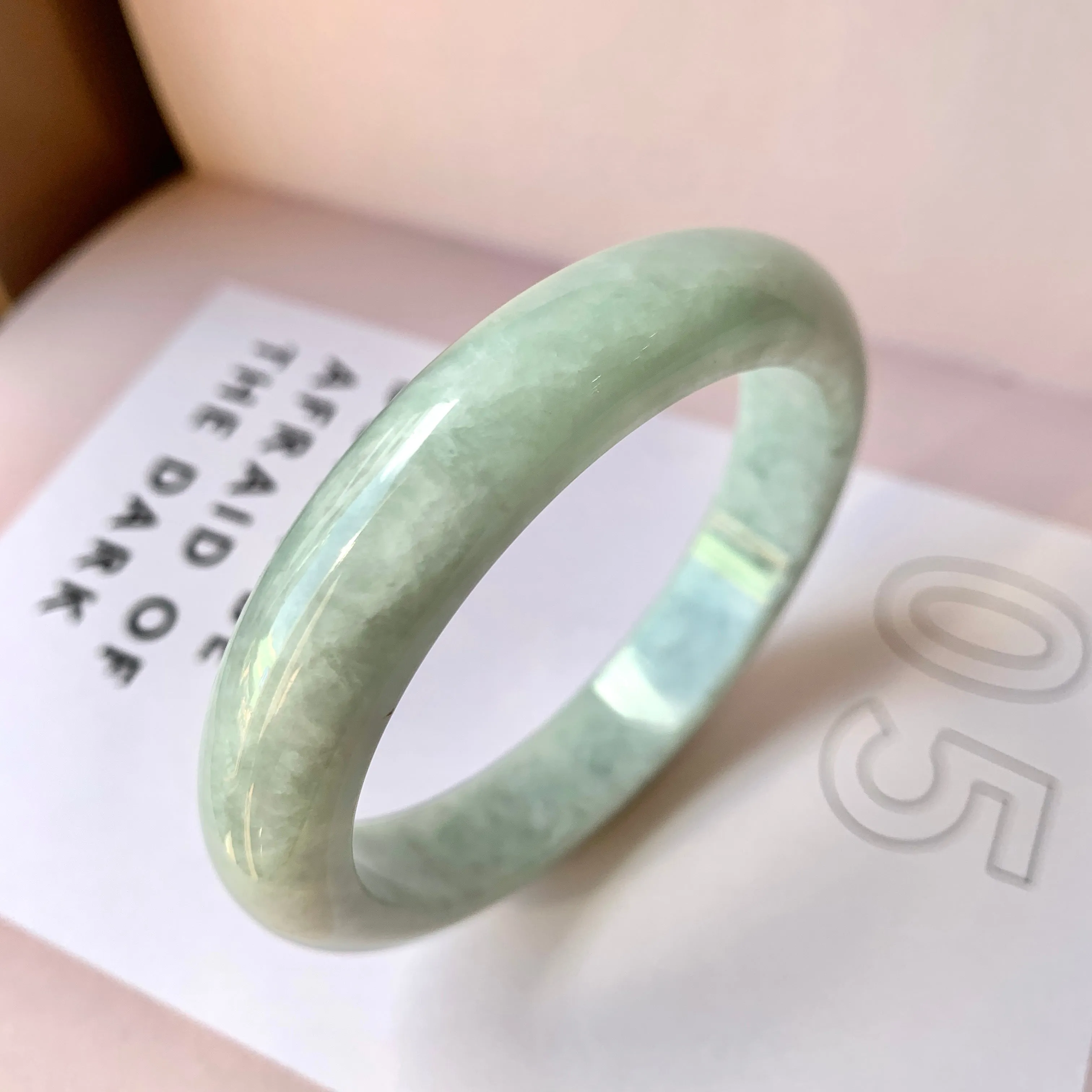 58mm A-Grade Natural Light Green Jadeite Modern Round Bangle No.151975