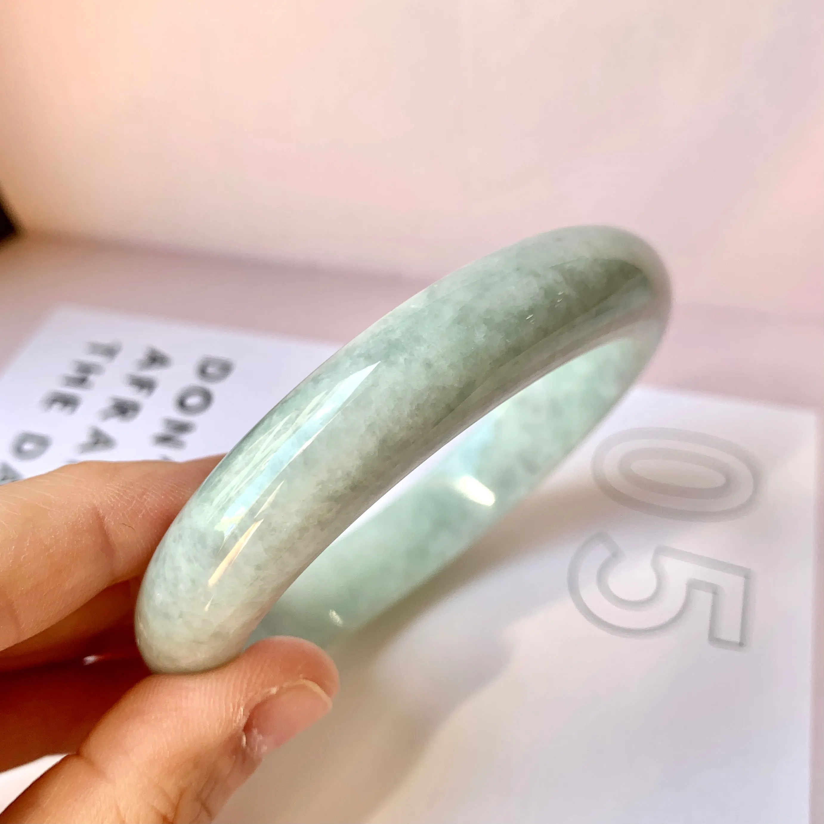 58mm A-Grade Natural Light Green Jadeite Modern Round Bangle No.151975