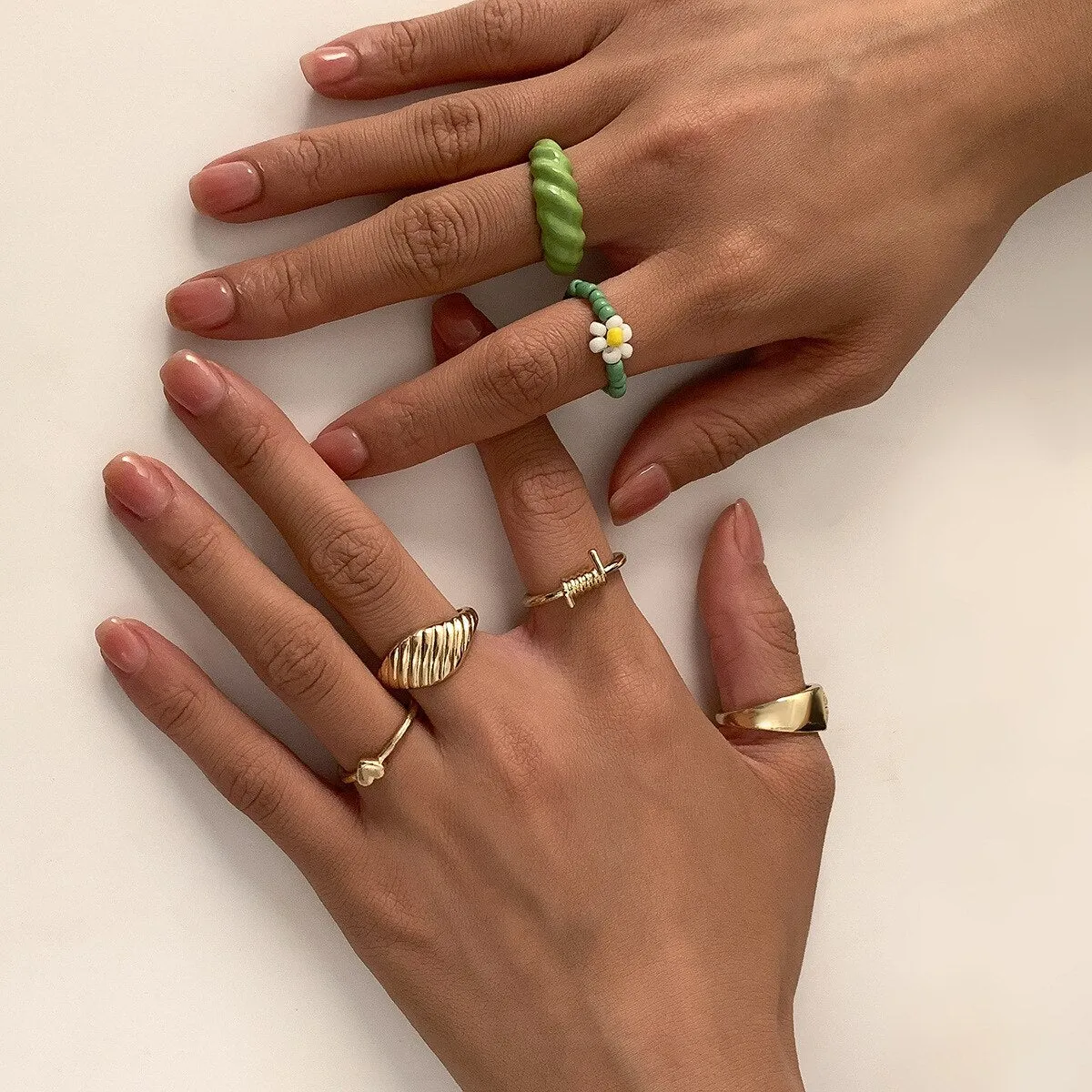 5pcs/set Punk Simple Geometric Beaded Metal Heart Rings Set for Women Girls 2022 Fashion Party Jewelry Vintage Rings anillos