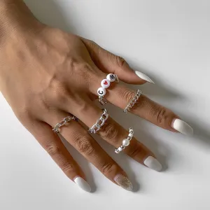 5pcs/set Trendy Geometric Hollow Link Chain Rings Simple Creative Jewelry Acrylic Letter Statement Rings Jewelry For Women Gifts