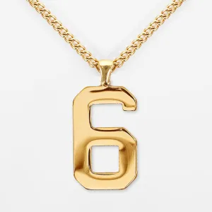6 Number Pendant with Chain Kids Necklace - Gold Plated Stainless Steel