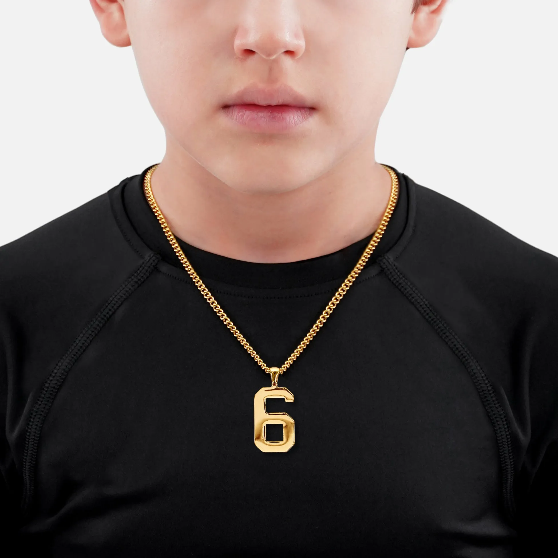 6 Number Pendant with Chain Kids Necklace - Gold Plated Stainless Steel