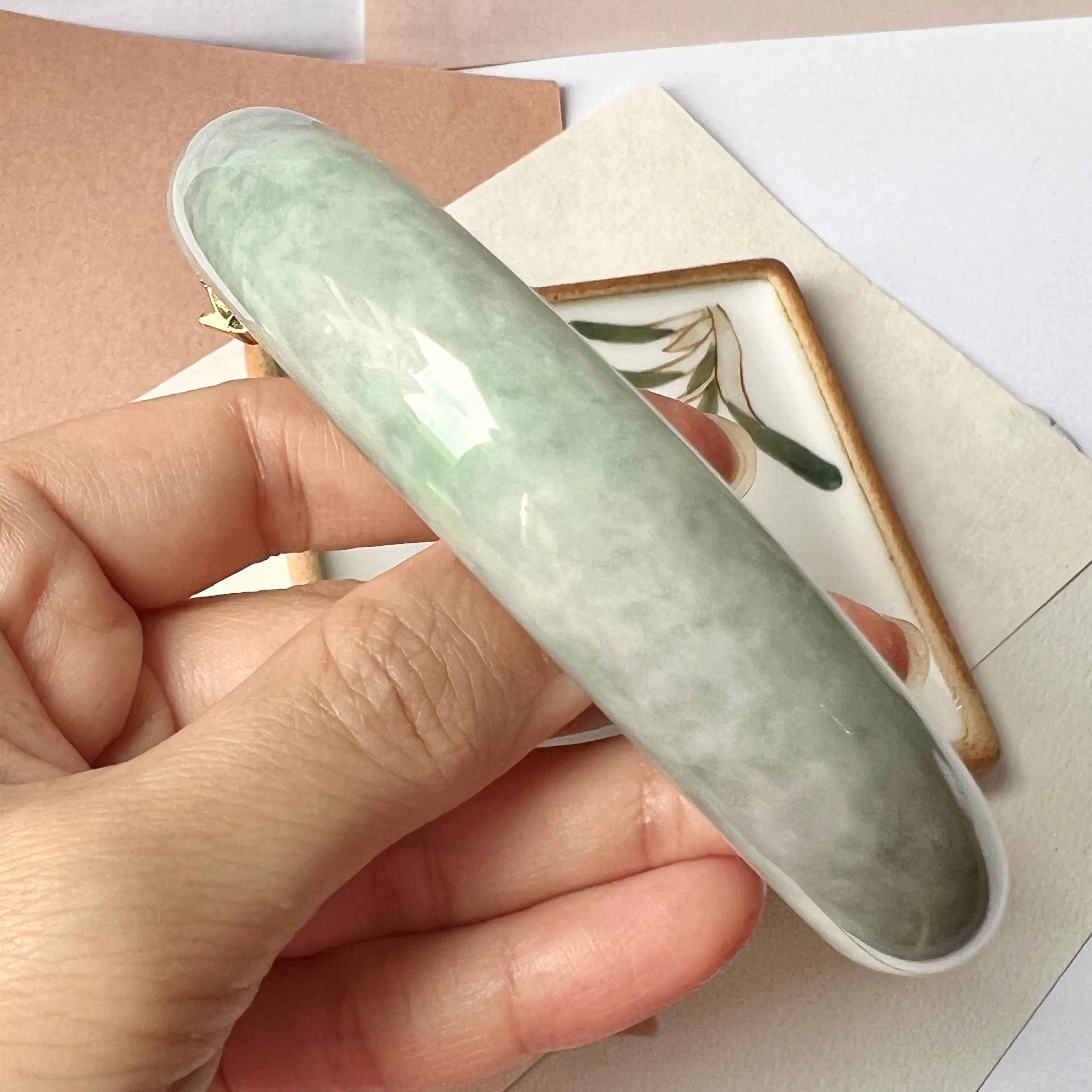 60mm A-Grade Natural Light Green Jadeite Modern Round Bangle No.151977