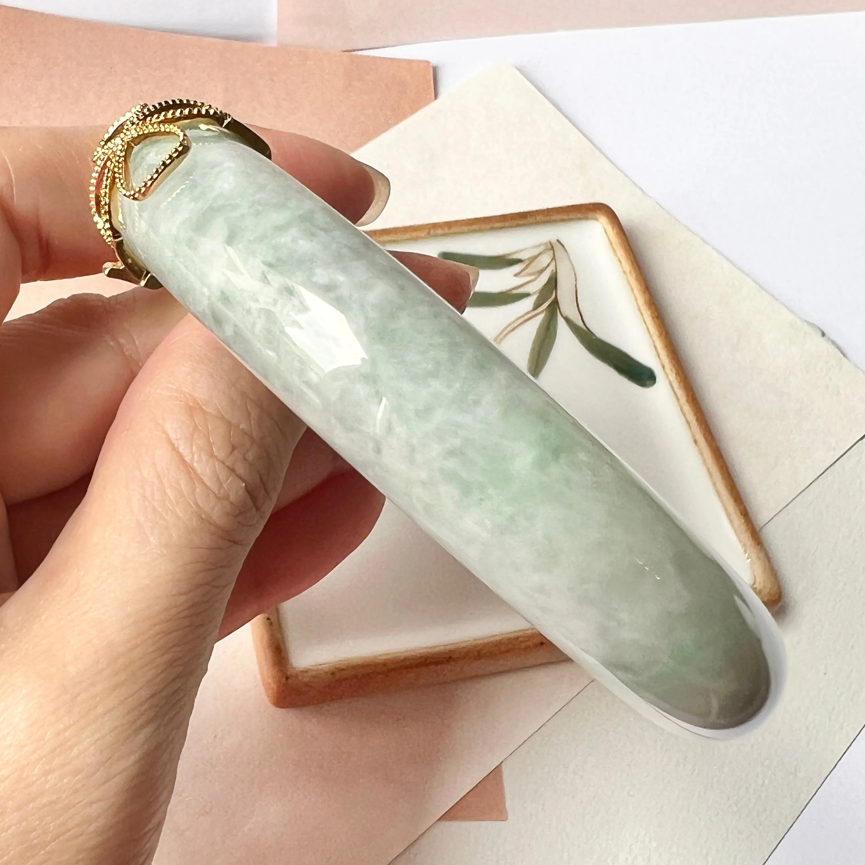 60mm A-Grade Natural Light Green Jadeite Modern Round Bangle No.151977