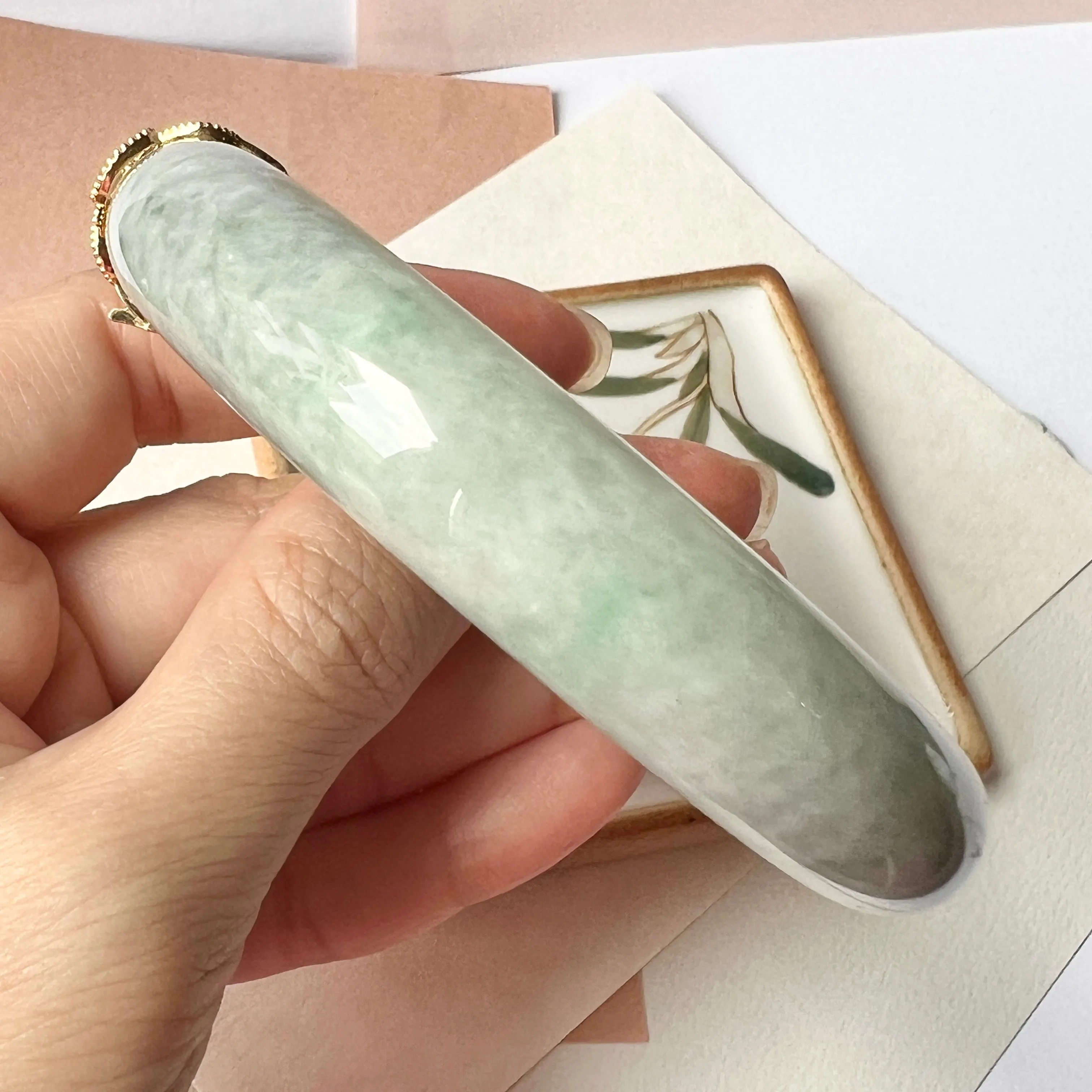 60mm A-Grade Natural Light Green Jadeite Modern Round Bangle No.151977