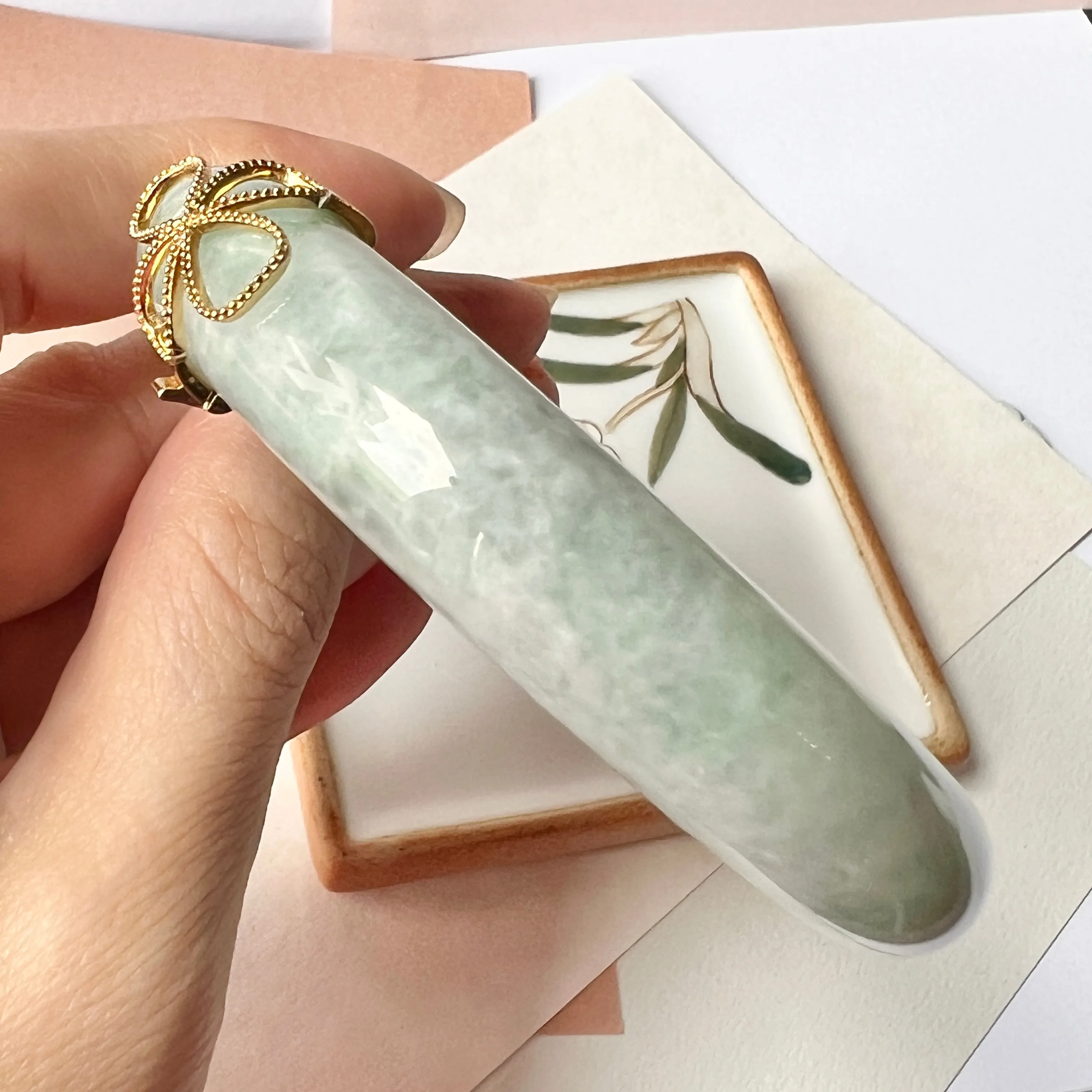 60mm A-Grade Natural Light Green Jadeite Modern Round Bangle No.151977