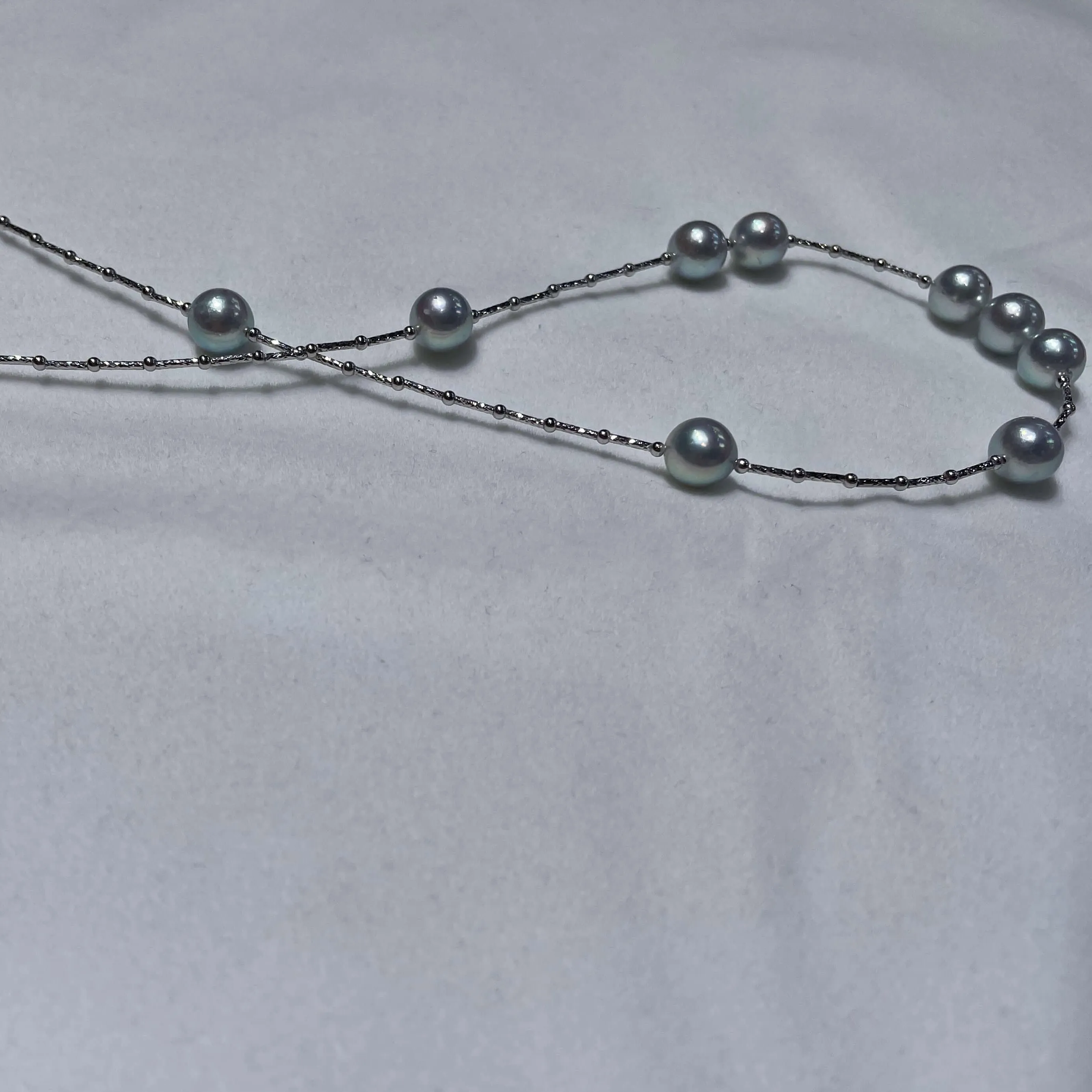 9.0-9.5mm Baroque Silver Blue Akoya Pearl Statement Gold Link Necklace