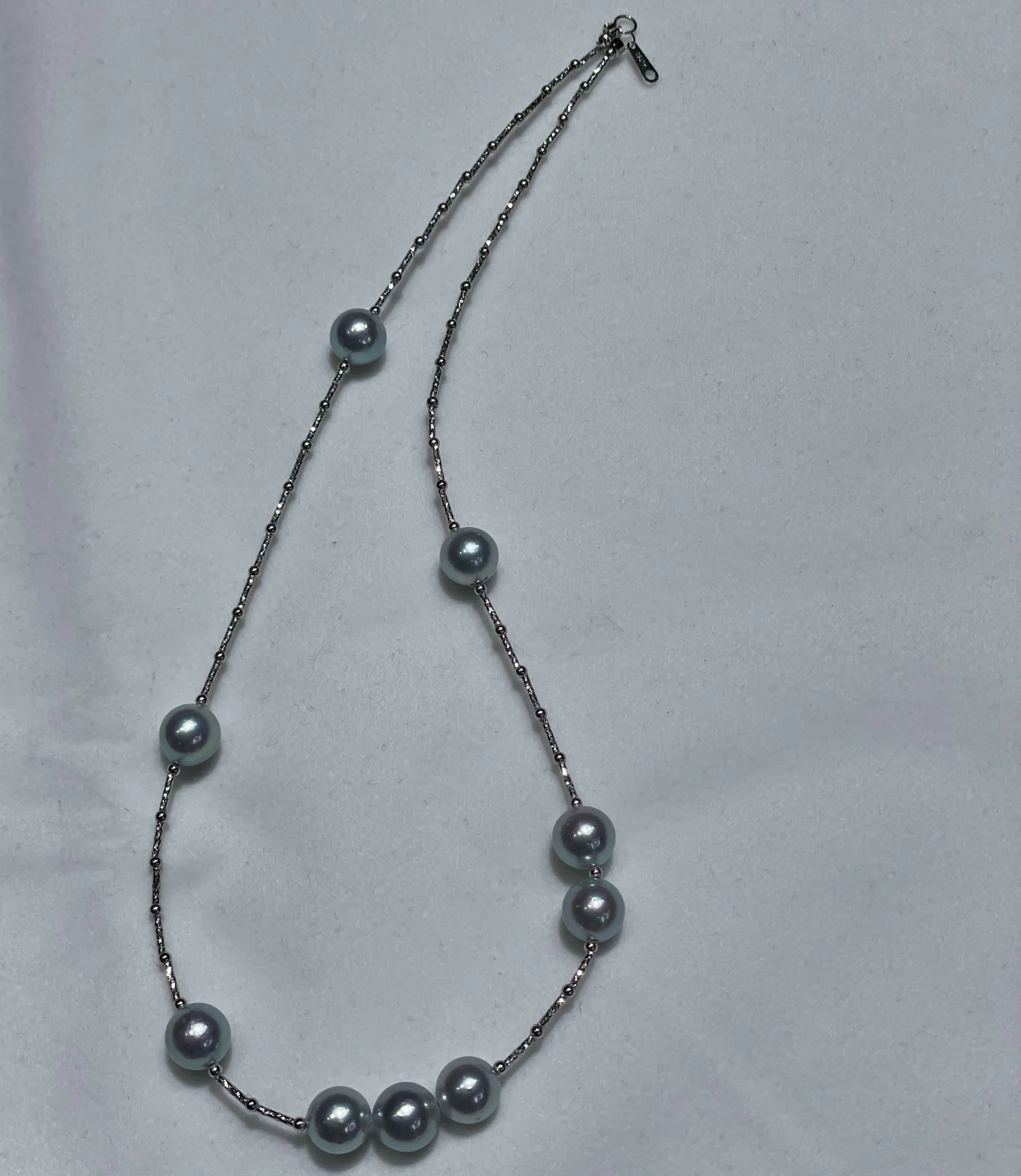 9.0-9.5mm Baroque Silver Blue Akoya Pearl Statement Gold Link Necklace