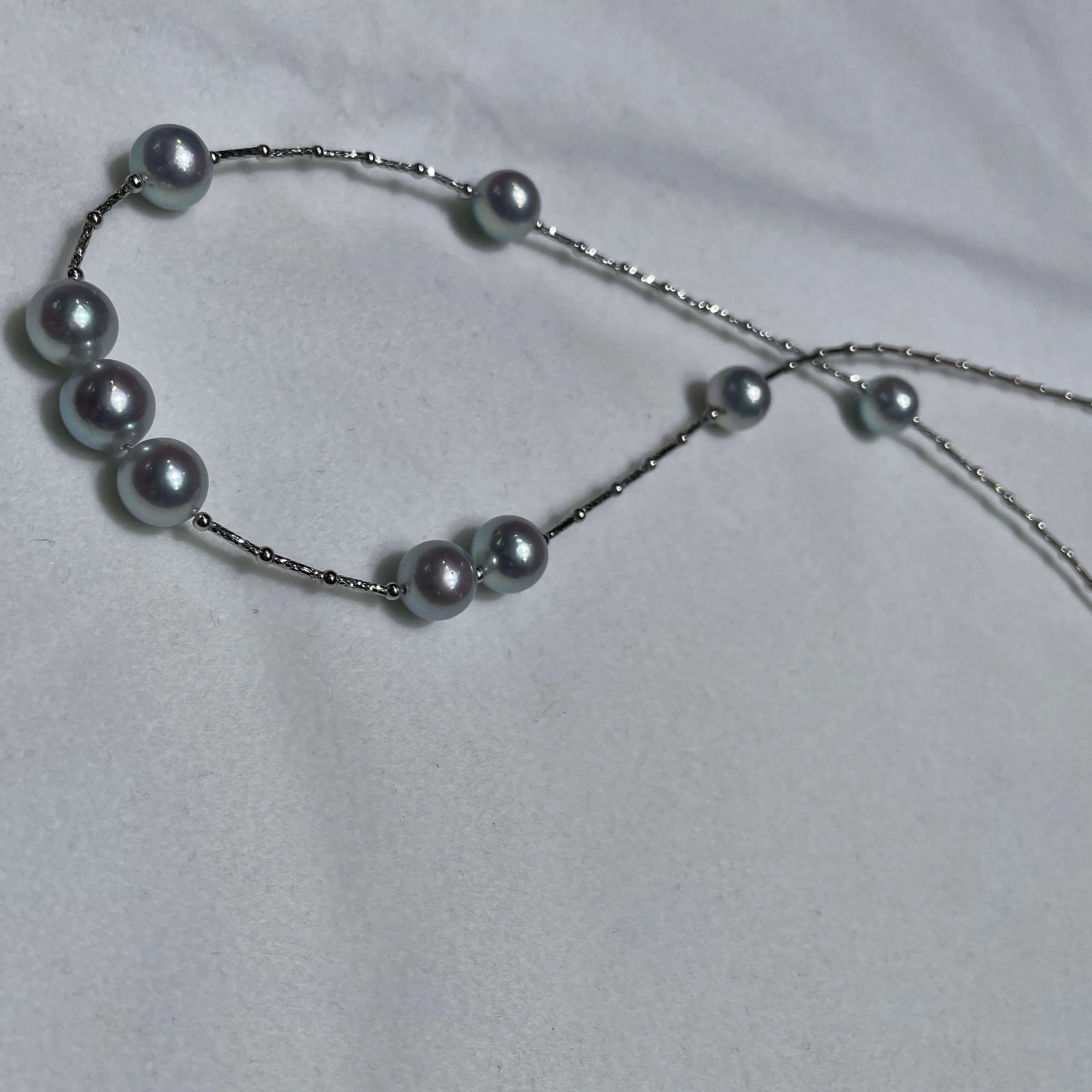 9.0-9.5mm Baroque Silver Blue Akoya Pearl Statement Gold Link Necklace