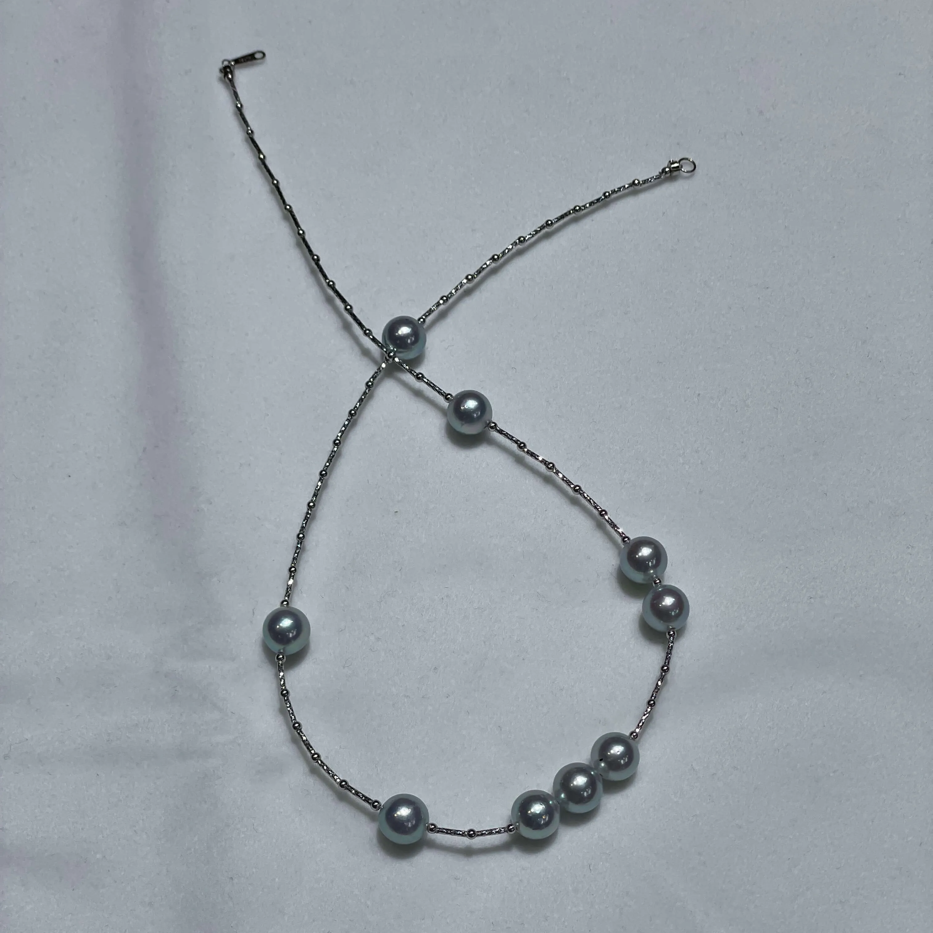 9.0-9.5mm Baroque Silver Blue Akoya Pearl Statement Gold Link Necklace
