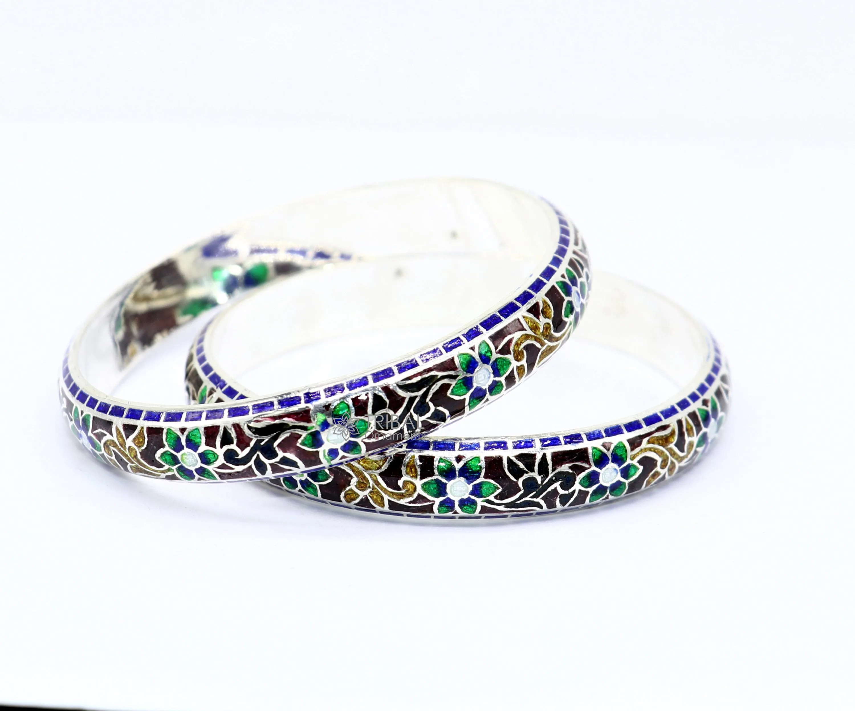 925 Sterling silver handmade amazing meenakari (color enamel )bangle bracelet floral design Cultral trendy style jewelry from india nba358