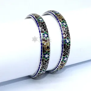 925 Sterling silver handmade amazing meenakari (color enamel )bangle bracelet floral design Cultral trendy style jewelry from india nba358