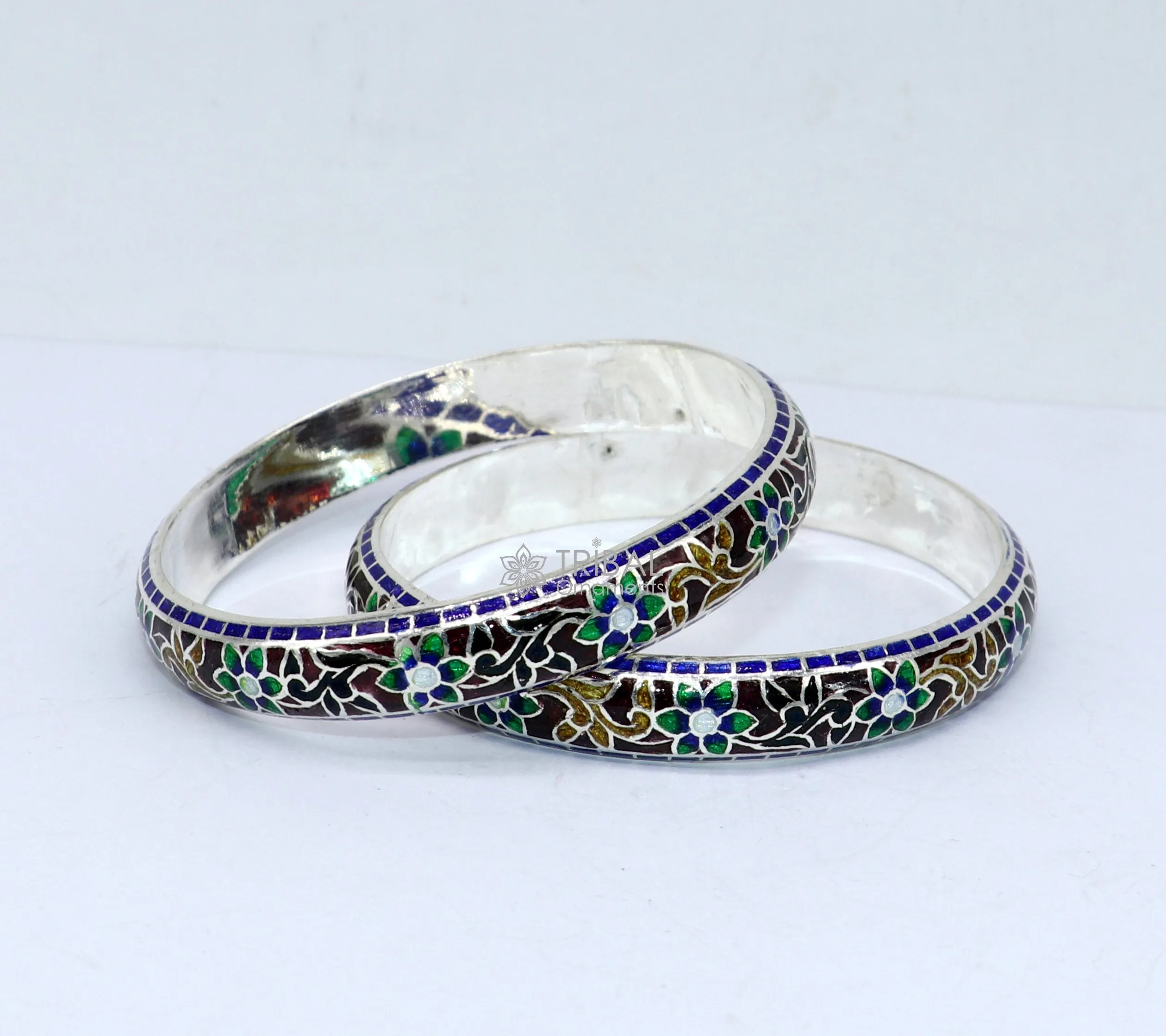 925 Sterling silver handmade amazing meenakari (color enamel )bangle bracelet floral design Cultral trendy style jewelry from india nba358